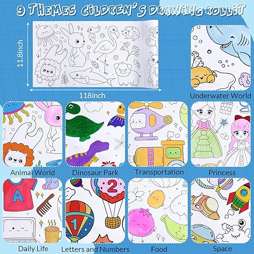 Miniatura 3 de Tatuo 9 rollos de papel para colorear para niños, rollo de papel adhesivo para pintar y dibujar para niños pequeños, 118 x 11.8 pulgadas, regalo
