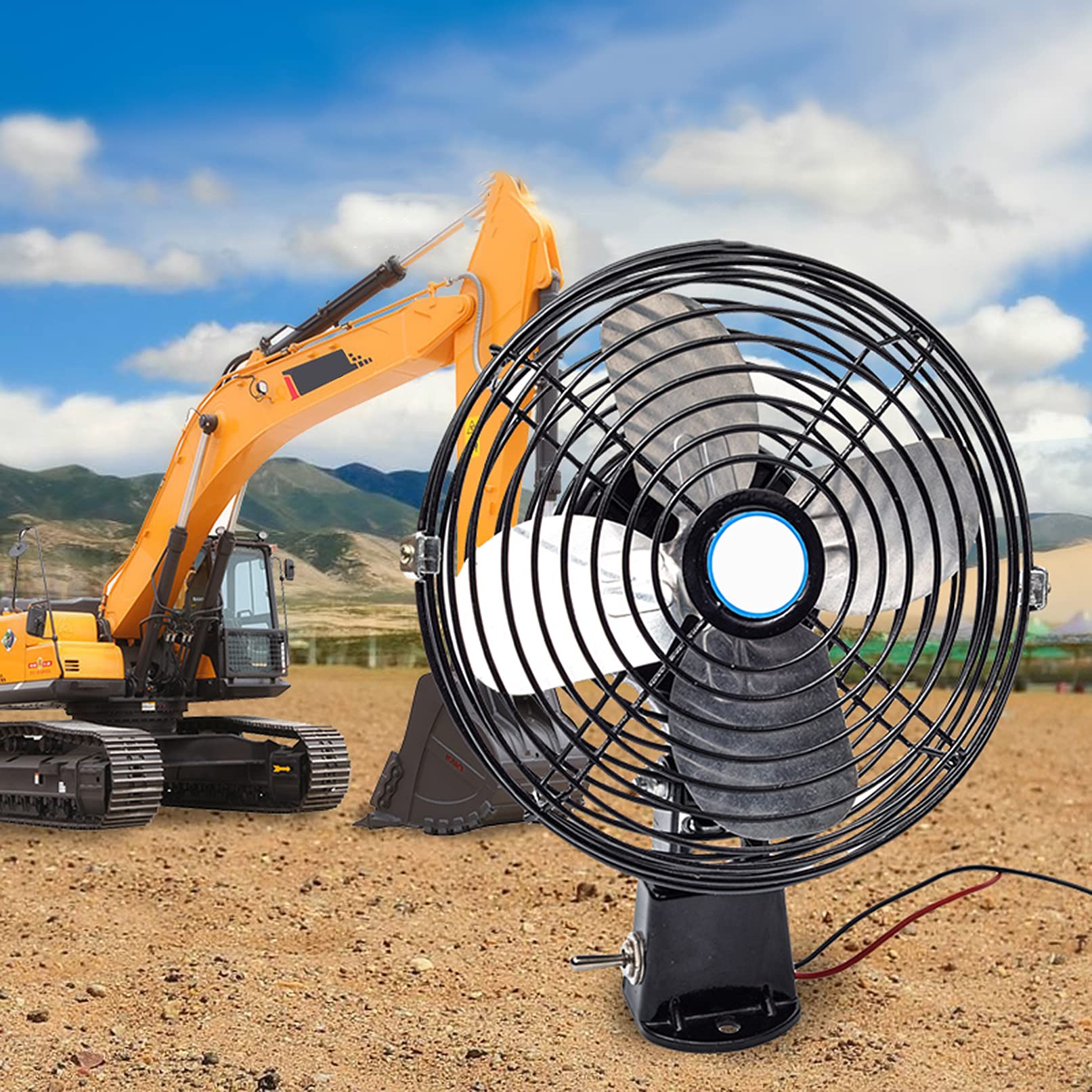 Elektryczny wentylator samochodowy – 12 V / 24 V Wentylator do pojazdów kempingowych z przełącznikiem – 2-biegowe wentylatory biurkowe z przepływem powietrza Oscylacyjny wentylator do samochodów cię