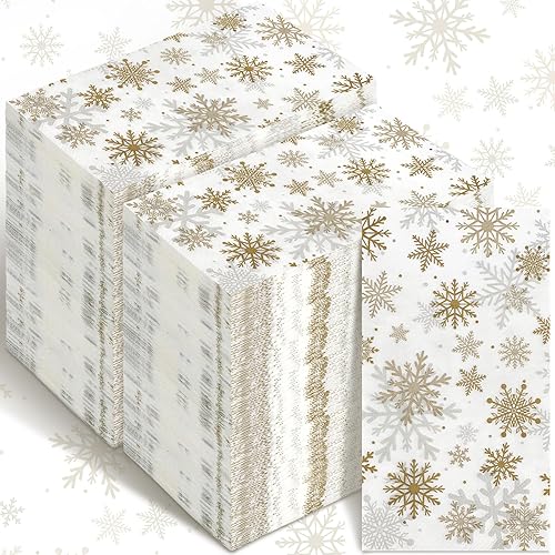 Miniatura 1 de Hotop Paquete de 300 servilletas desechables de Navidad con copos de nieve, toallas de mano desechables de papel para invitados, servilletas de