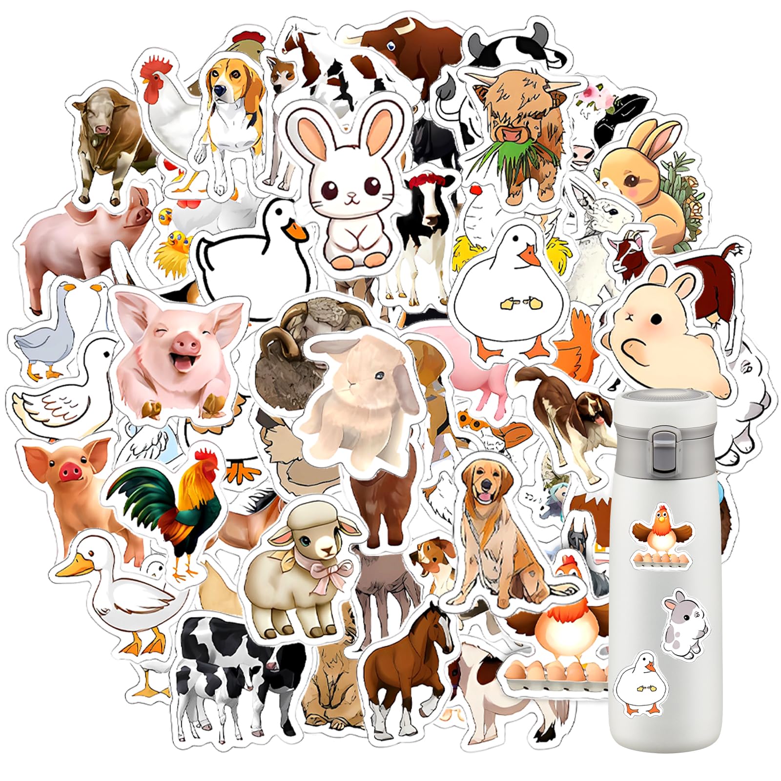 Giantree 60 Pcs Farm Animals Stickers Party Cute Realistic Animal Stickers for Kids Boys Girls PVC Waterproof Stickers for Phone Case Laptop Scrapbook Skateboard Birthday Party Decoration Helmet