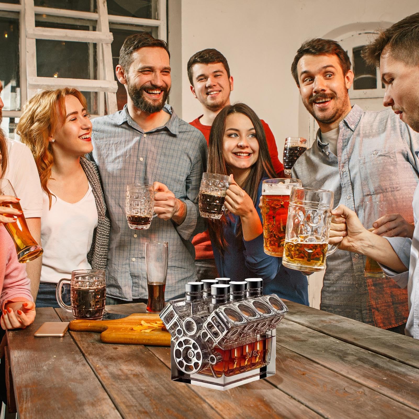 V-8 Engines Bouteille à Whisky Avec Carafe à Décanter à Whisky Décoration De Bar à La Maison, Carafe à Whisky Personnalisée Pour Les Amateurs De W-hiskey Et Les Amateurs De Voitures Et