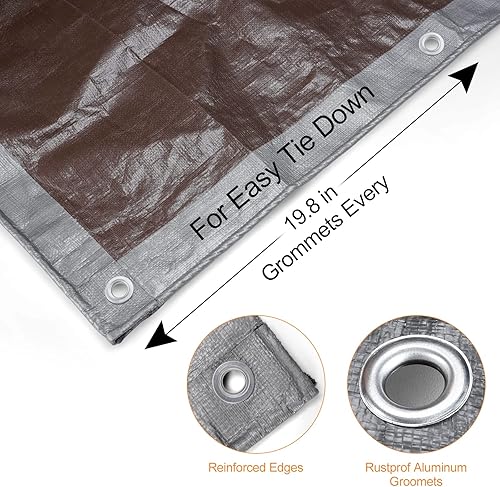Miniatura 5 de Land Guard Lona de polietileno súper resistente de 8 x 10 pies  Lona de plástico de 0.630 in de grosor plateadomarrón impermeable, lona resistente