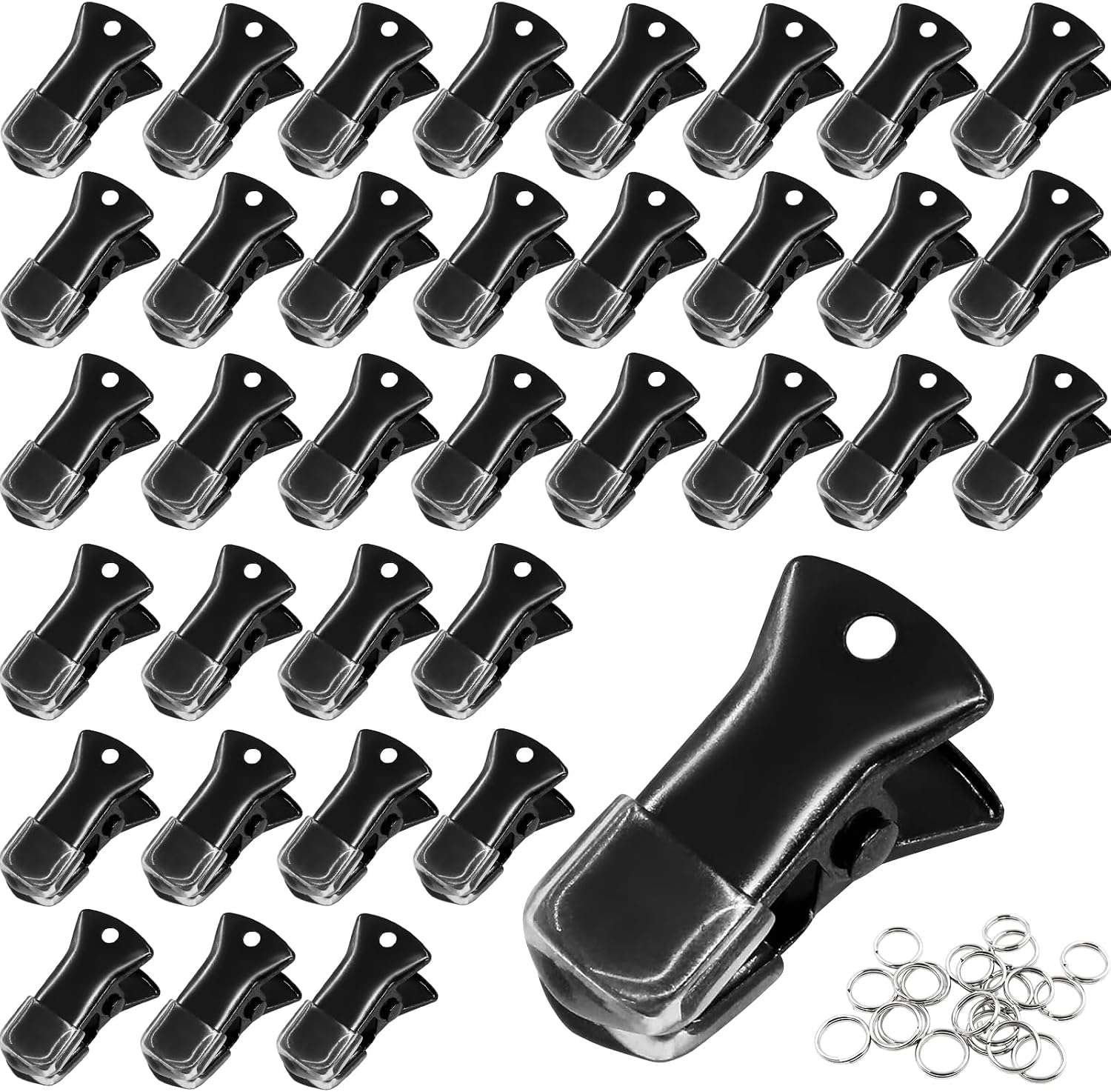 35 Pack Mini Metal Alligator Clips for Crafts Non-Slip Silicone-Coated Retro DIY Badge Small Clips (Glossy Deep Black)