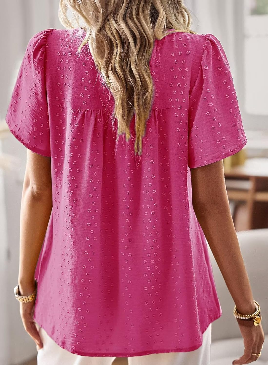 Womens Summer Tops Crewneck Short Sleeve Shirts Casual Chiffon Blouses Flowy Lace Hem Boho Clothing Trendy 2026 - Image 3