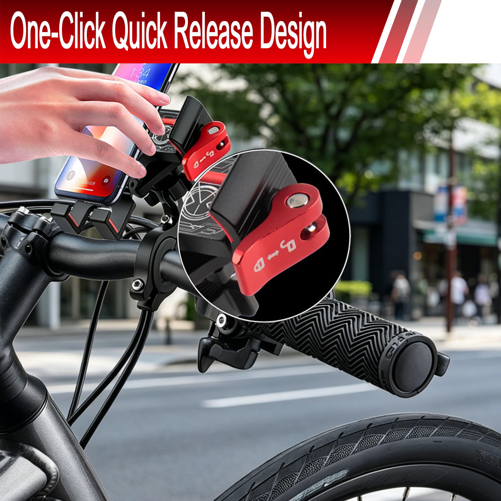 Porta Cellulare Bici con Ammortizzatori, Pieghevole Porta Telefono Moto/Scooter Metallo, 360° Rotabile Supporto Telefono Bici, Portatelefono Moto Manubrio 20-30mm, per 4-7,2" Smartphone [1s Sgancio]