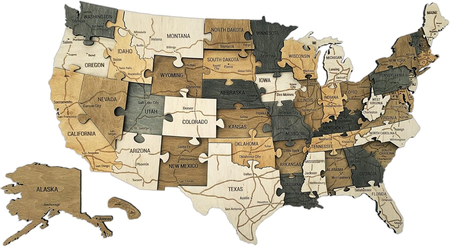 Generic Wooden USA Map Puzzle - Wall Art - Custom City Wall Sculpture - 3D USA Map Puzzle with Push Pins - Educational Learning Activity for Kids and Adults