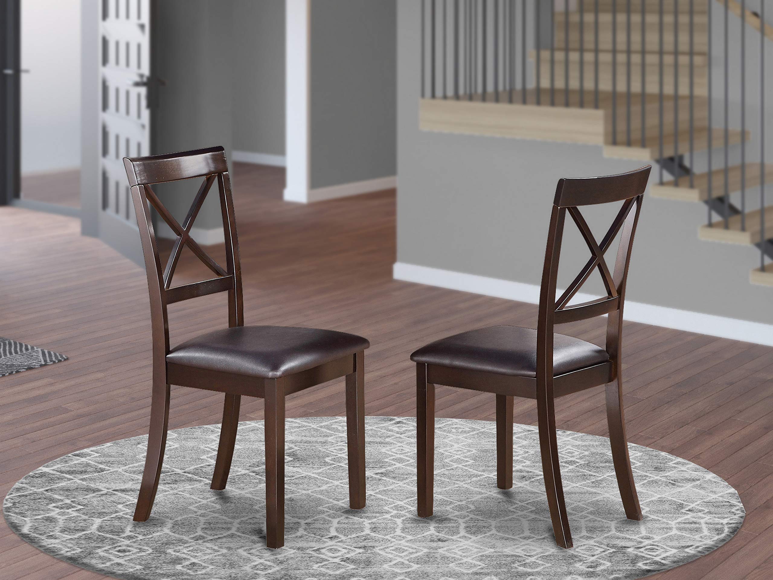 East West FurnitureBOC-CAP-LC Boston Dining Chairs - Faux Leather Upholstered Solid Wood Chairs, Set of 2, Cappuccino