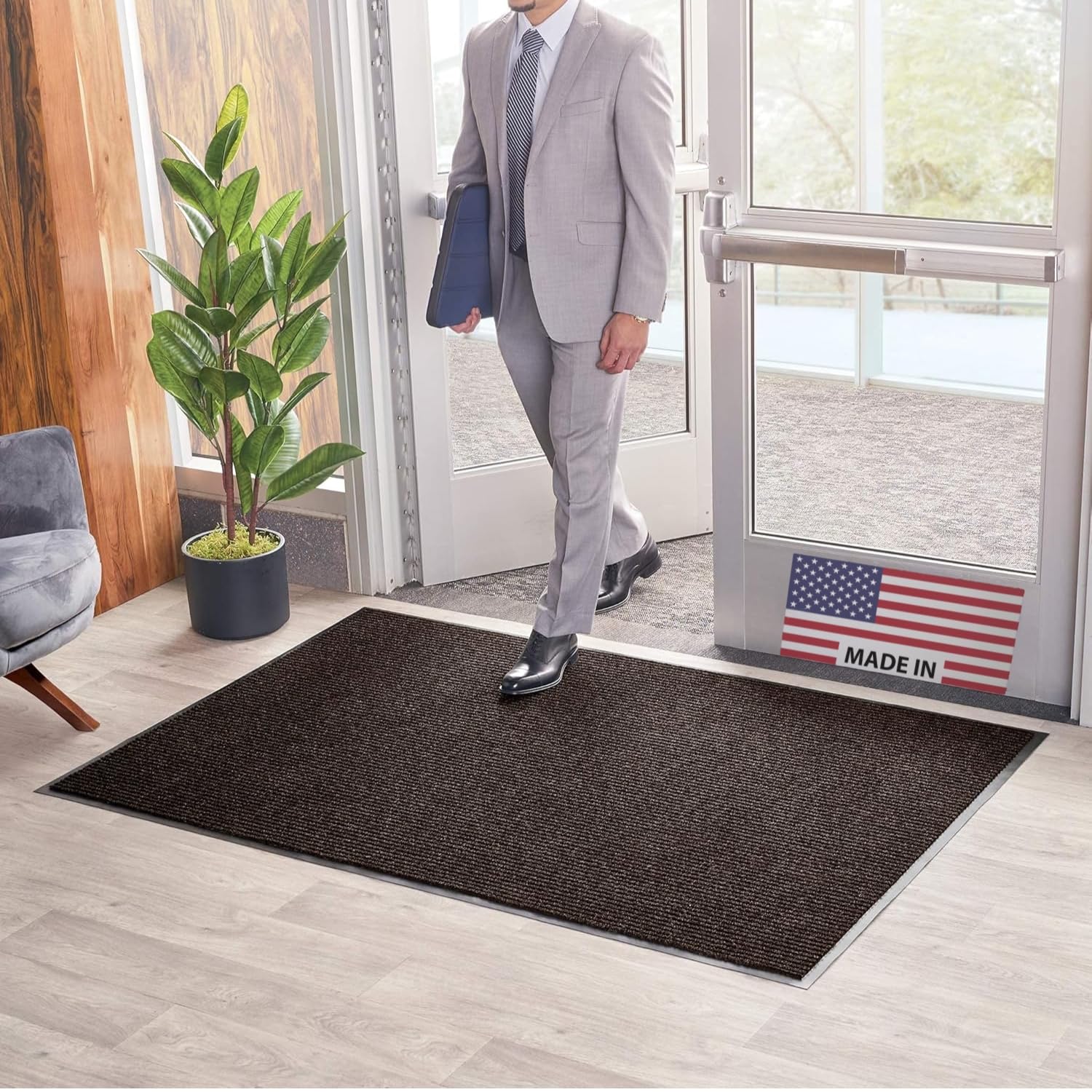 Consolidated Plastics Brush Dry Mat - Made in USA, Heavy-Duty Commercial DoorRug for Indoor/Outdoor Entryways, Non-Slip Backing for High-Traffic Areas