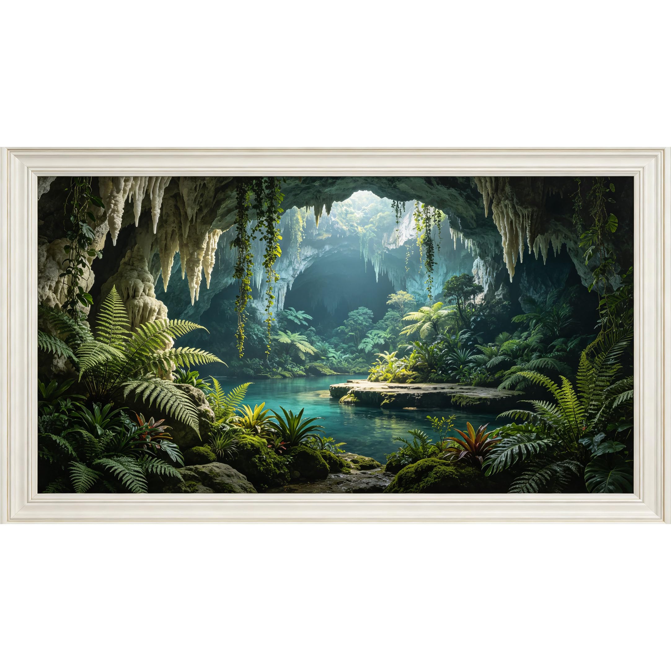 QZLITHOTIC 50×100cm 3D Framed Wall Art， Tropical Cave Jungle Landscape Self?Adhesive Mural， Water?Activated Peel & Stick Fabric Decor Wall Decal for Bedroom Living Room