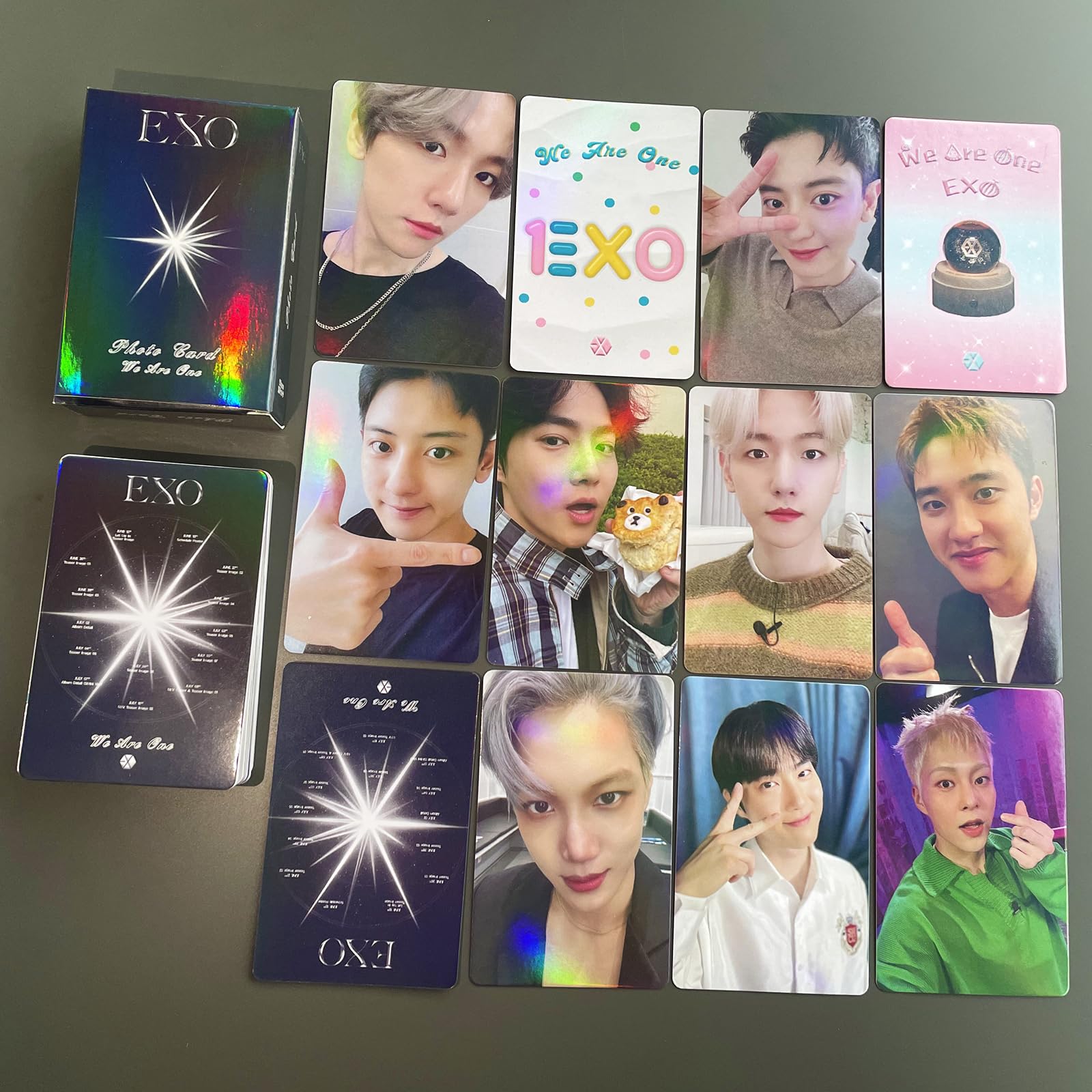 PYAJUU EXO Laser Card 50pcs EXO Photo Card KPOP EXO LOMO Cards EXIST Photocard Gift for Fans Daughter EXO Merch