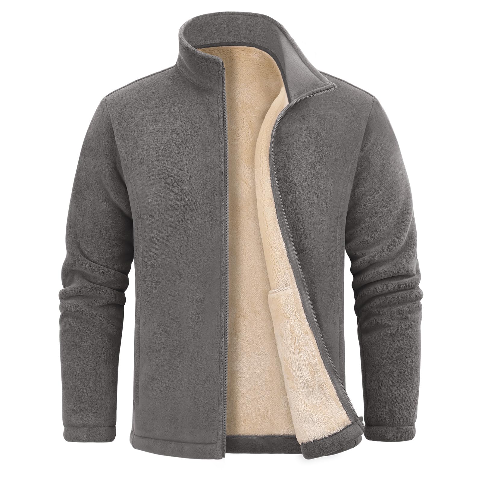 Arctic Seven fleecejack voor heren (S-3XL) - Licht, pluizig, ademend, hoge kraag, overgangsjas warme jas voor mannen - AS-415, beige, M