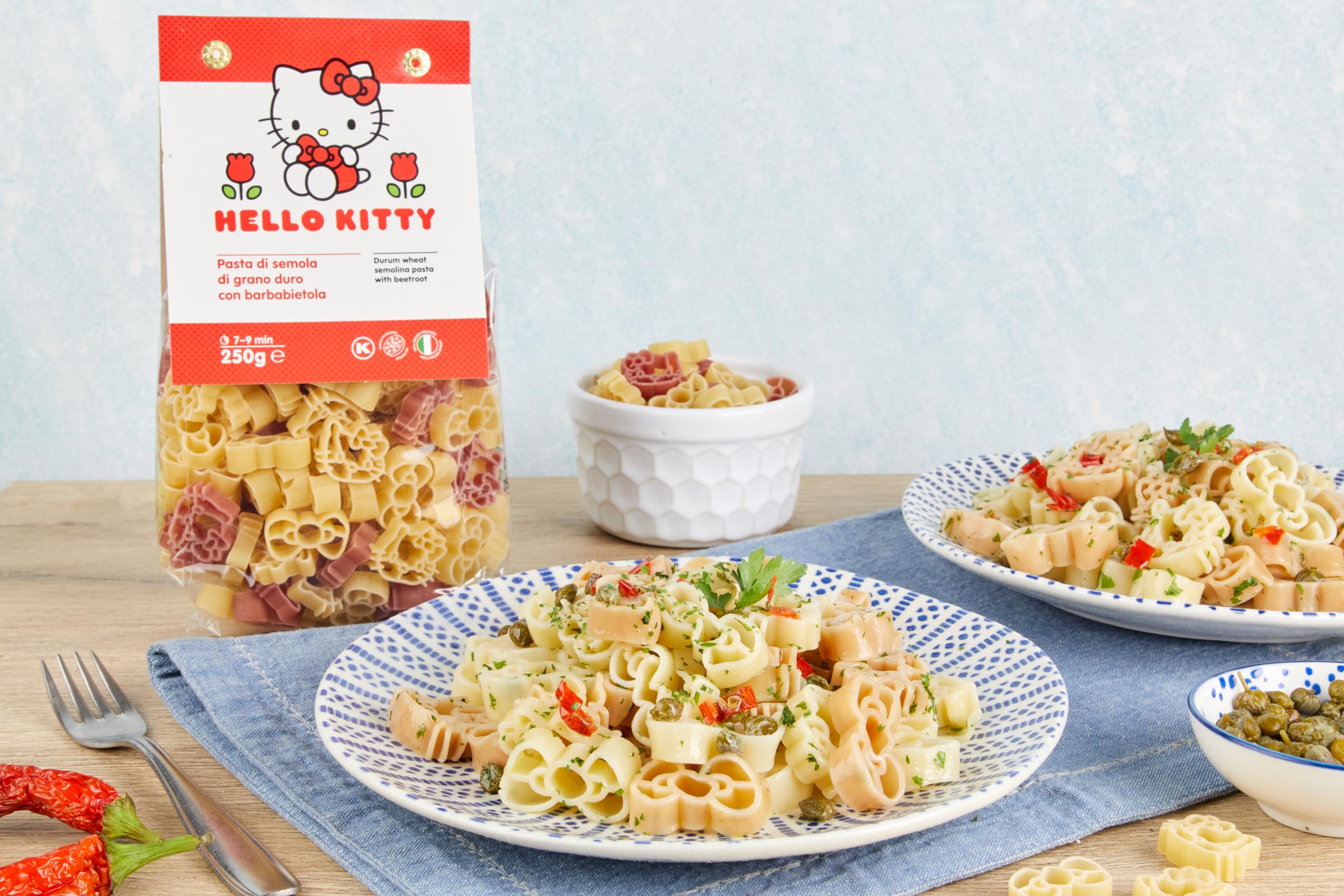 Dalla Costa Hello Kitty Bicolore Pasta mit Roter Beete – Vorteilspack 12 x 250 g – Italienischer Weizen – Bronze-gezogene Pasta