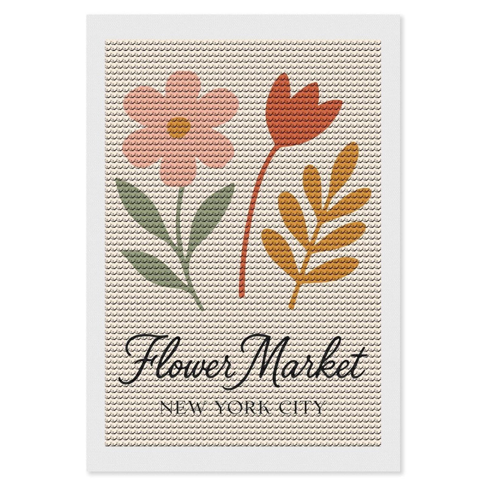 Junmoney Flower Market New York City Art Full Drill Diamond Painting Kit 8"x12", for Teens, Adhesive Canvas, Bedroom Decor, Holiday Gift Idea