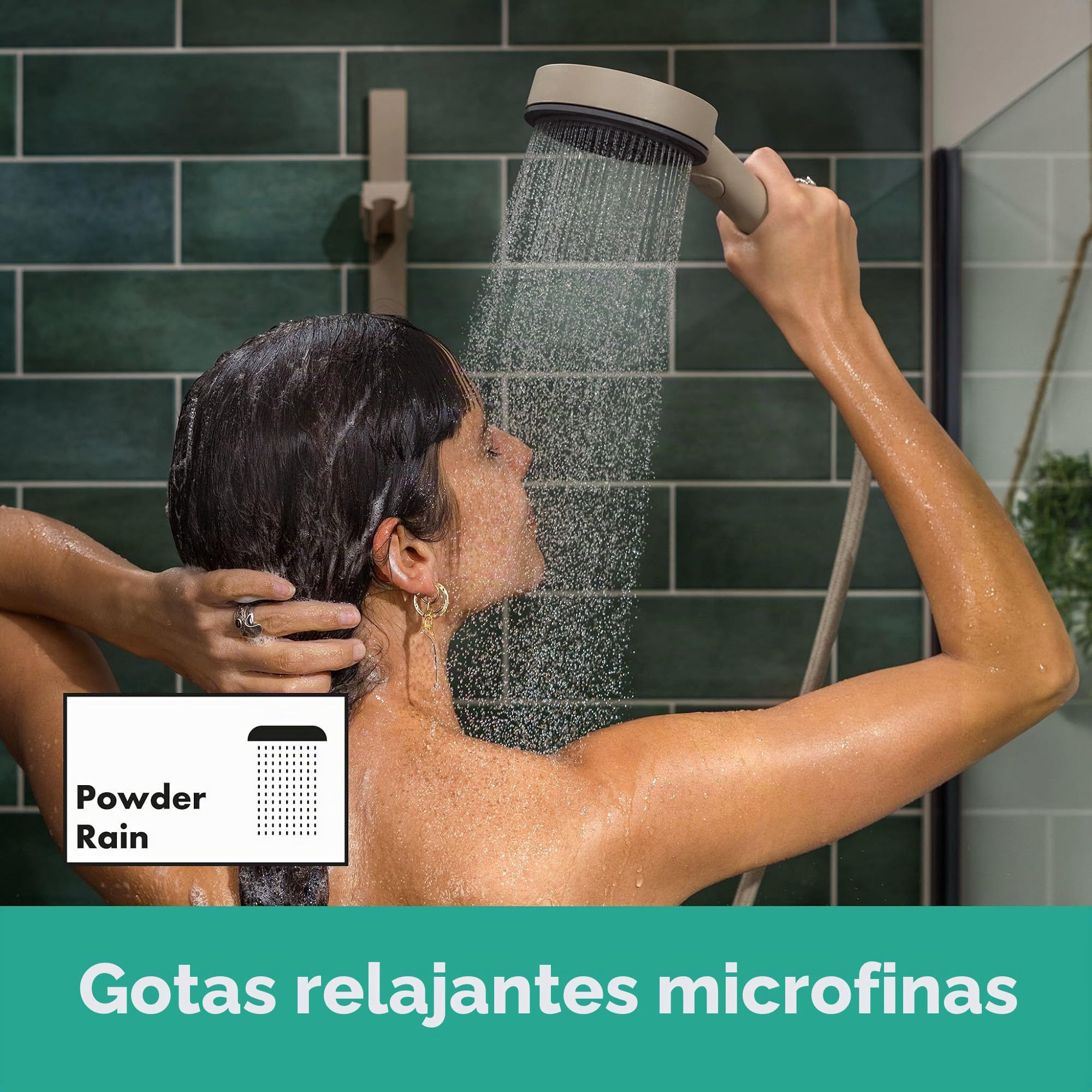 hansgrohe Pulsify Planet Edition - ducha de mano ahorro de agua 5,7 l/min (EcoSmart+), alcachofa de ducha con 3 tipos de chorro (Relaxation), cabezal de ducha redondo (⌀ 105mm), arena, 26077210