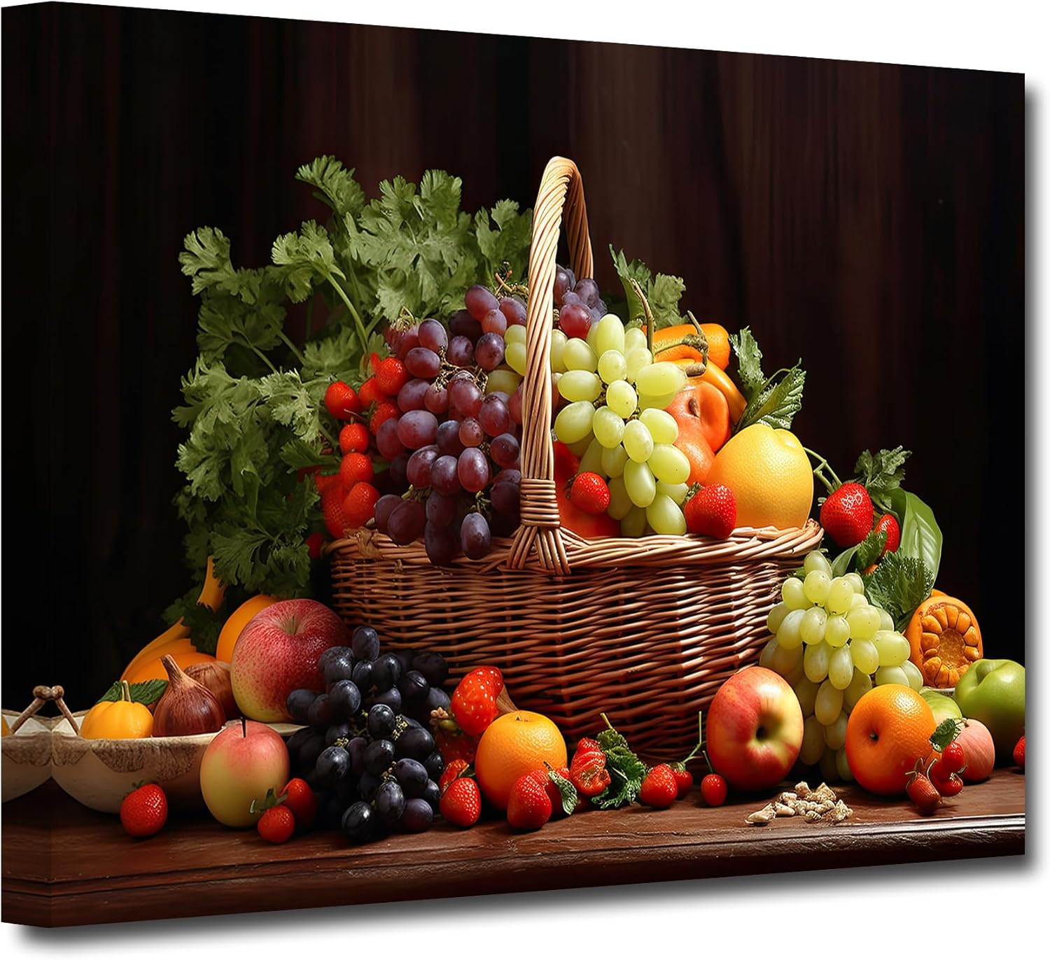 CXHOSTENT Kitchen Canvas Wall Art Fruit Picture Various Fresh Fruits Vegetable Painting Prints for Kitchen Restaurant Dining Room Decor Framed (Fruit-2, 24.00"x36.00")