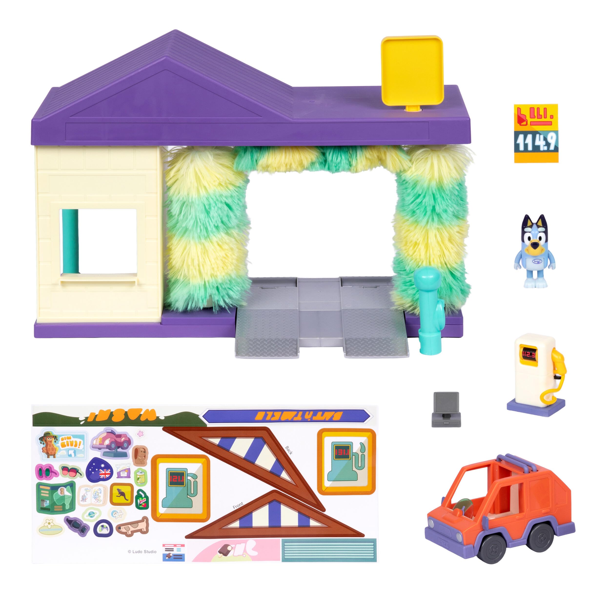 Bluey Set de Juego del Túnel de Lavado Incluye una Figura Exclusiva; Gira los cepillos, Llena el depósito de Gasolina y recrea la Aventura del Monstruo Peludo; Juguete Interactivo para niños