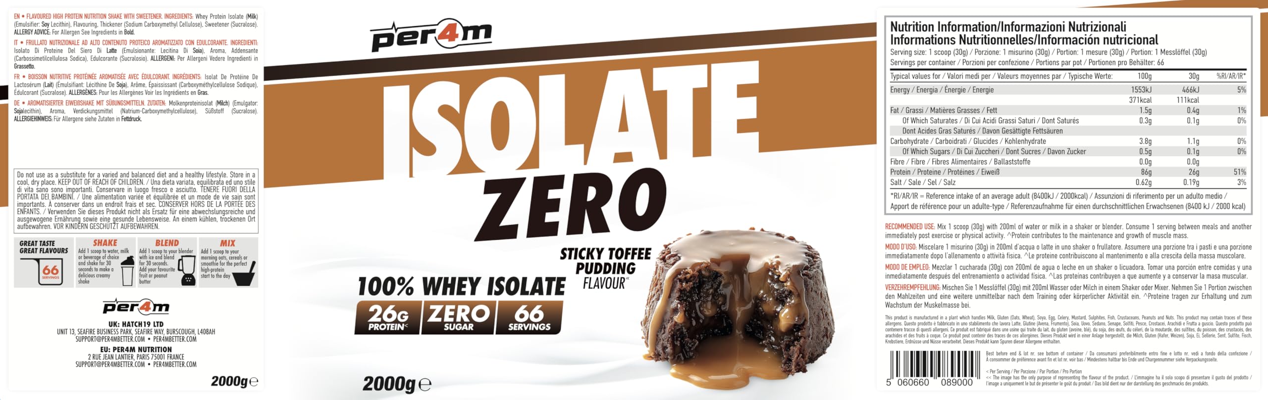 Per4m Whey Isolate Zero (2000g) Sticky Toffee Pudding