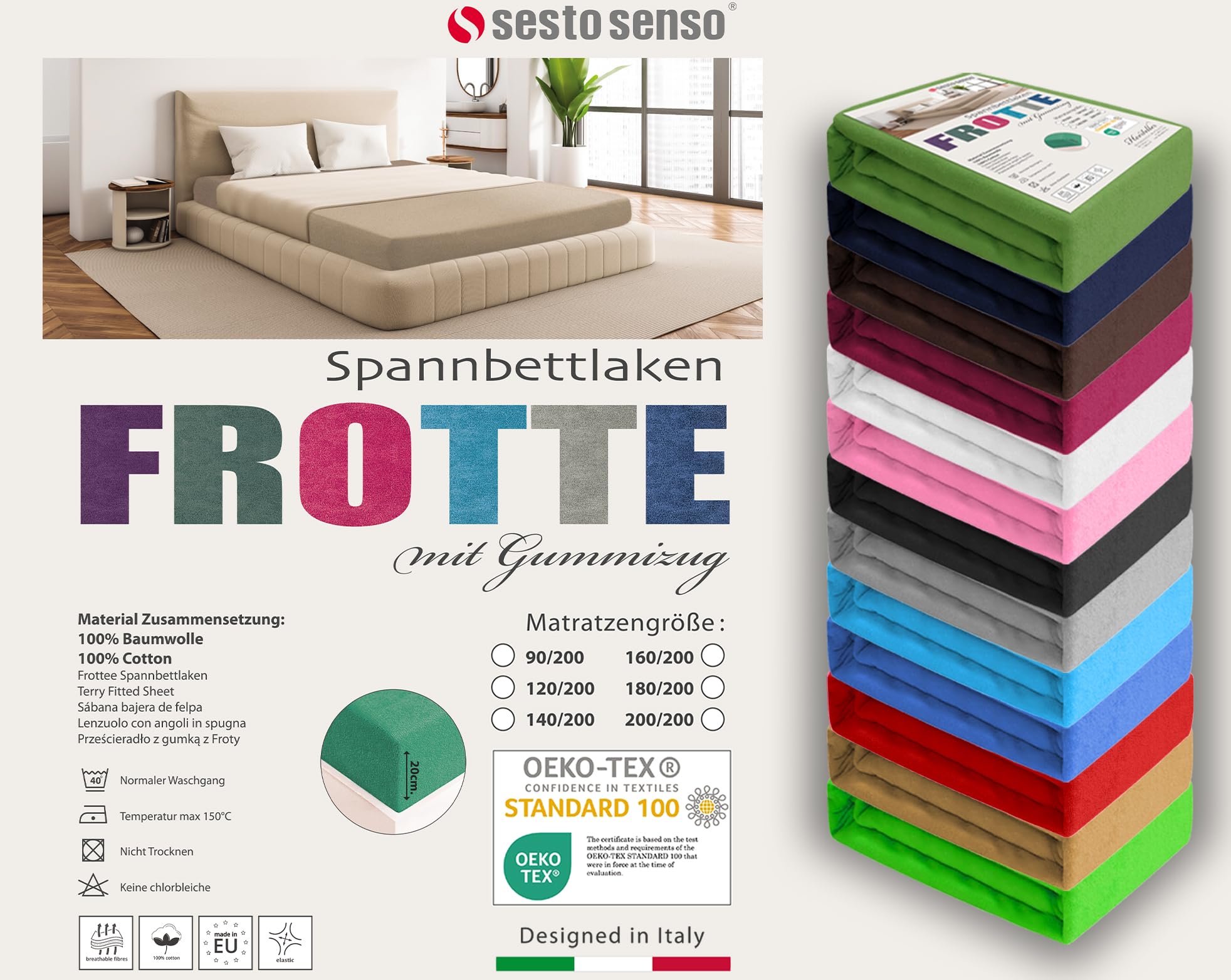 Sesto Senso prześcieradło z gumką 160x200cm ciemnoniebieskie na materac frotte z gumką 100% bawełna