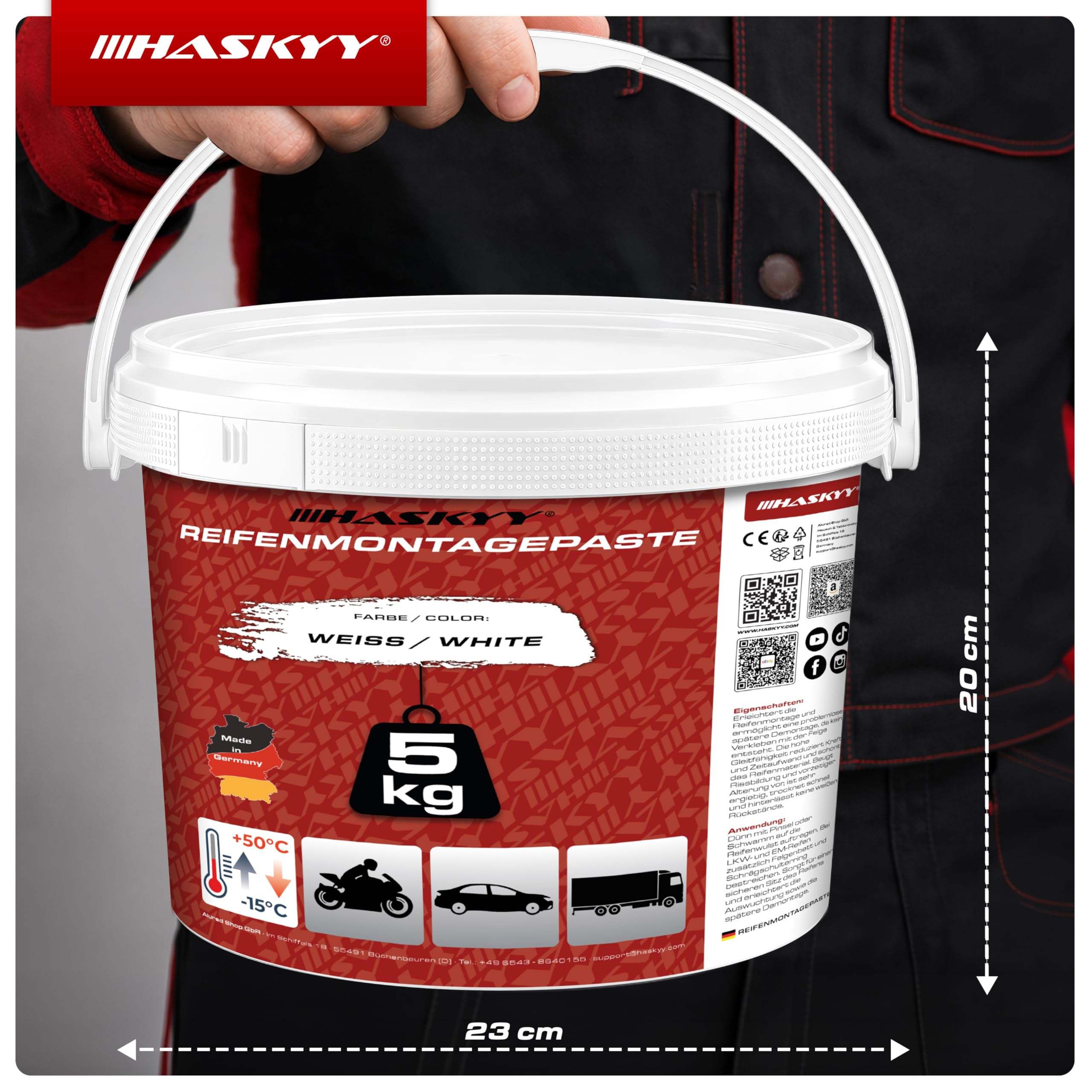 HASKYY Pasta per montaggio pneumatici 5 kg bianco con pennello