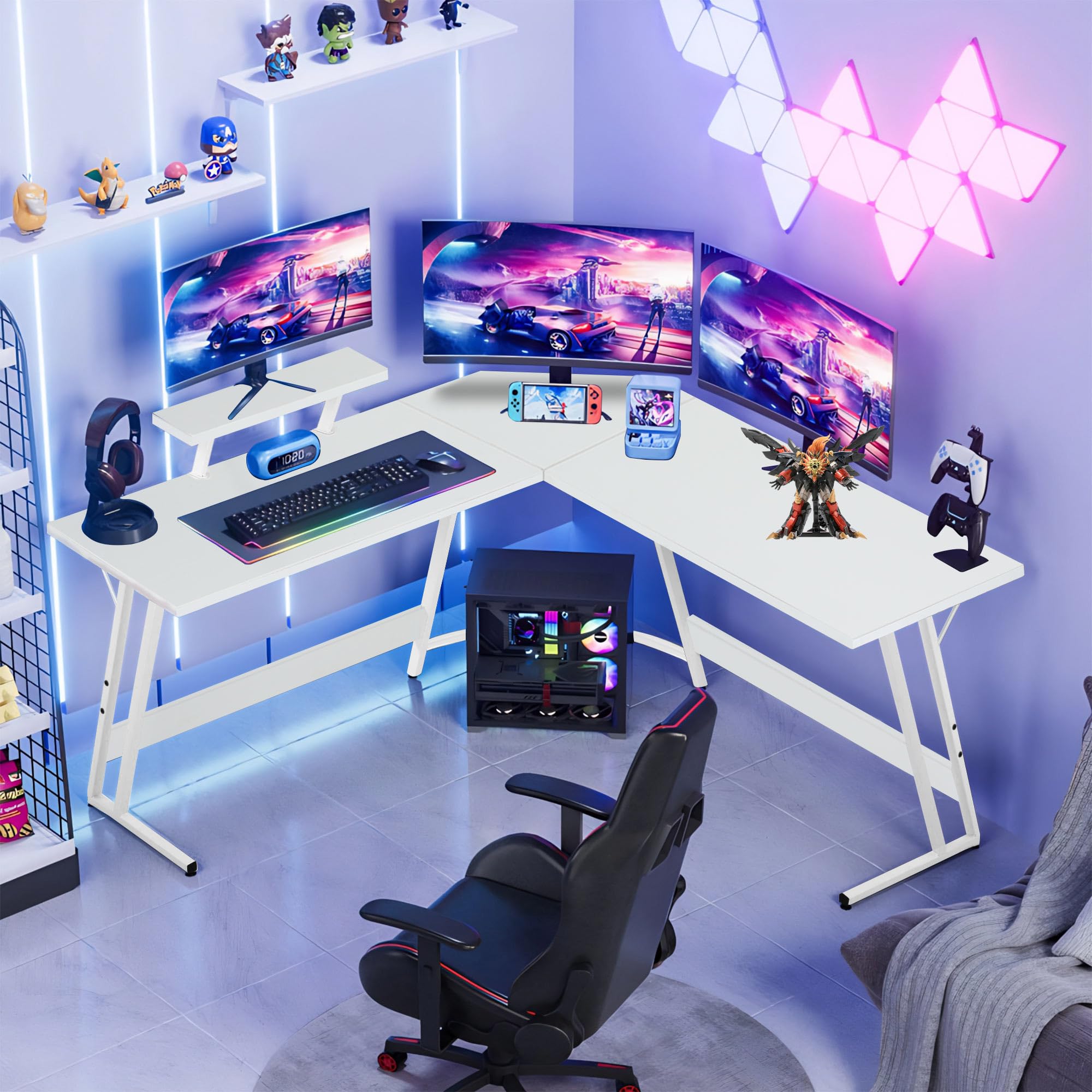 Haiput Wam L-Shaped Gaming Desk, Corner-Saving Design,Computer Desk with Large Desktop for Extra Space,Adjustable Feet for Work Place,Studying and