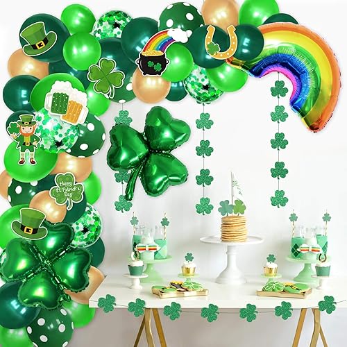 Miniatura 1 de Guirnalda de globos de trébol del día de San Patricio, kit de decoración verde irlandés, decoración de trébol, fotomatón, arco iris, globos de arco