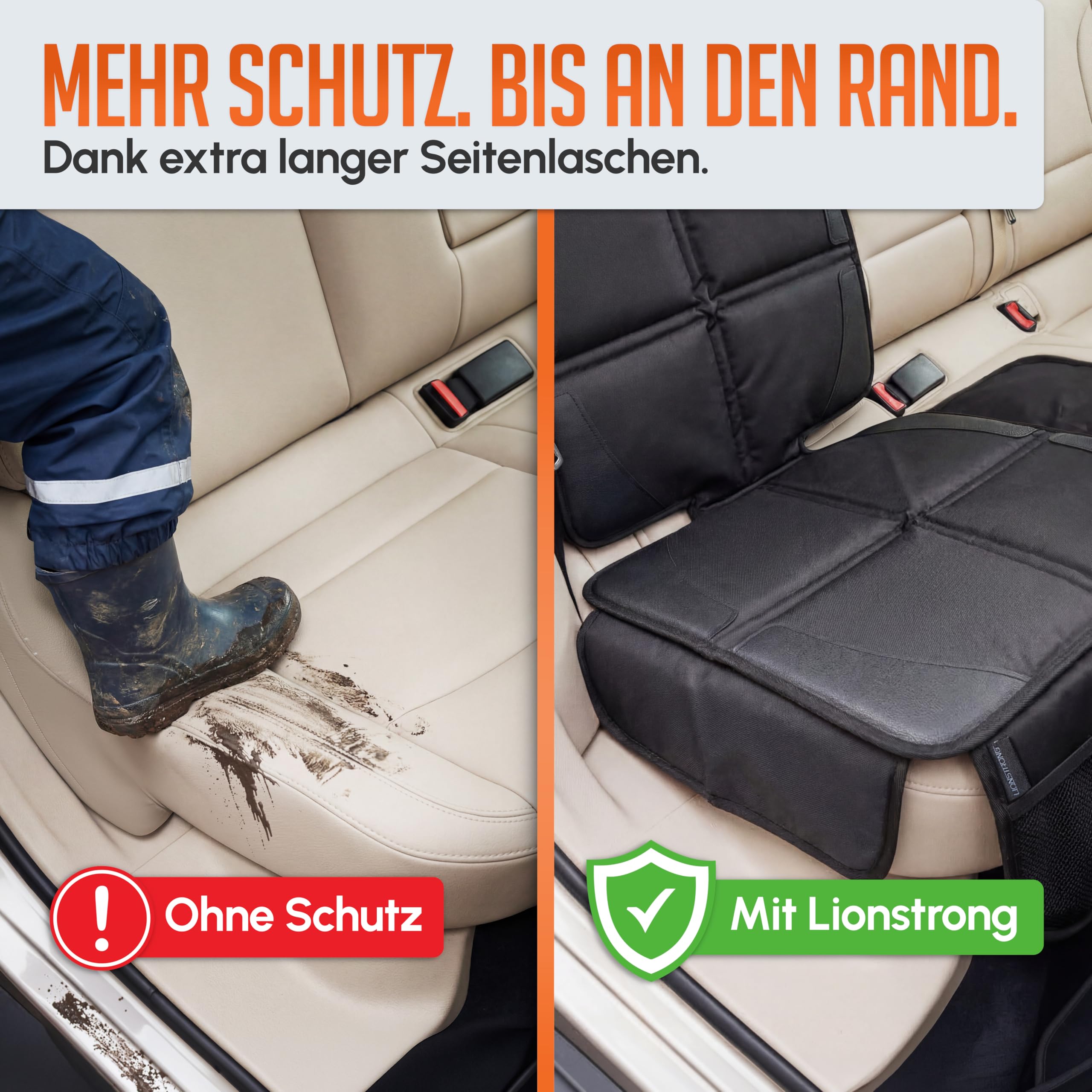 LIONSTRONG® Kindersitzunterlage Autositzschoner [ISOFIX GEEIGNET] - wasserabweisender Polyester Stoff schwarz - Sitzschutz Sitzschoner Auto Kindersitz - universell kompatibel (Schwarz)