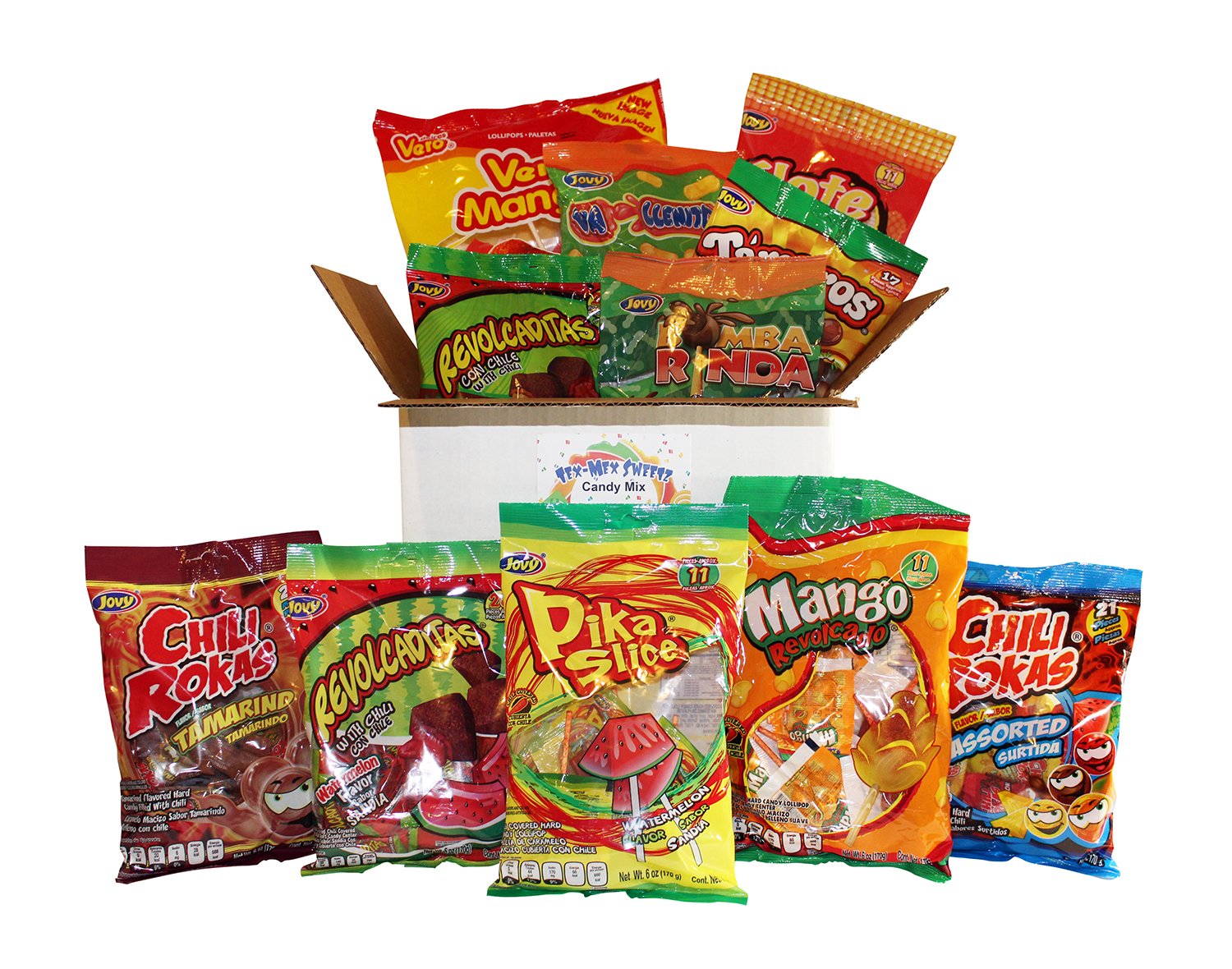 Mexican Candy Assortment Box Includes Vero Mango Chili Lollipops And Jovy Assorted Chili Flavored Candy
