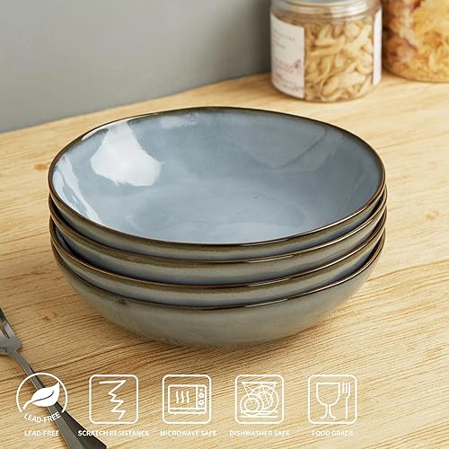 Miniatura 7 de famiware Juego de 4 cuencos grandes para pasta, cuencos redondos de 8.5" para servir pasta, cuencos grandes de cena, juego de cuencos de cocina,