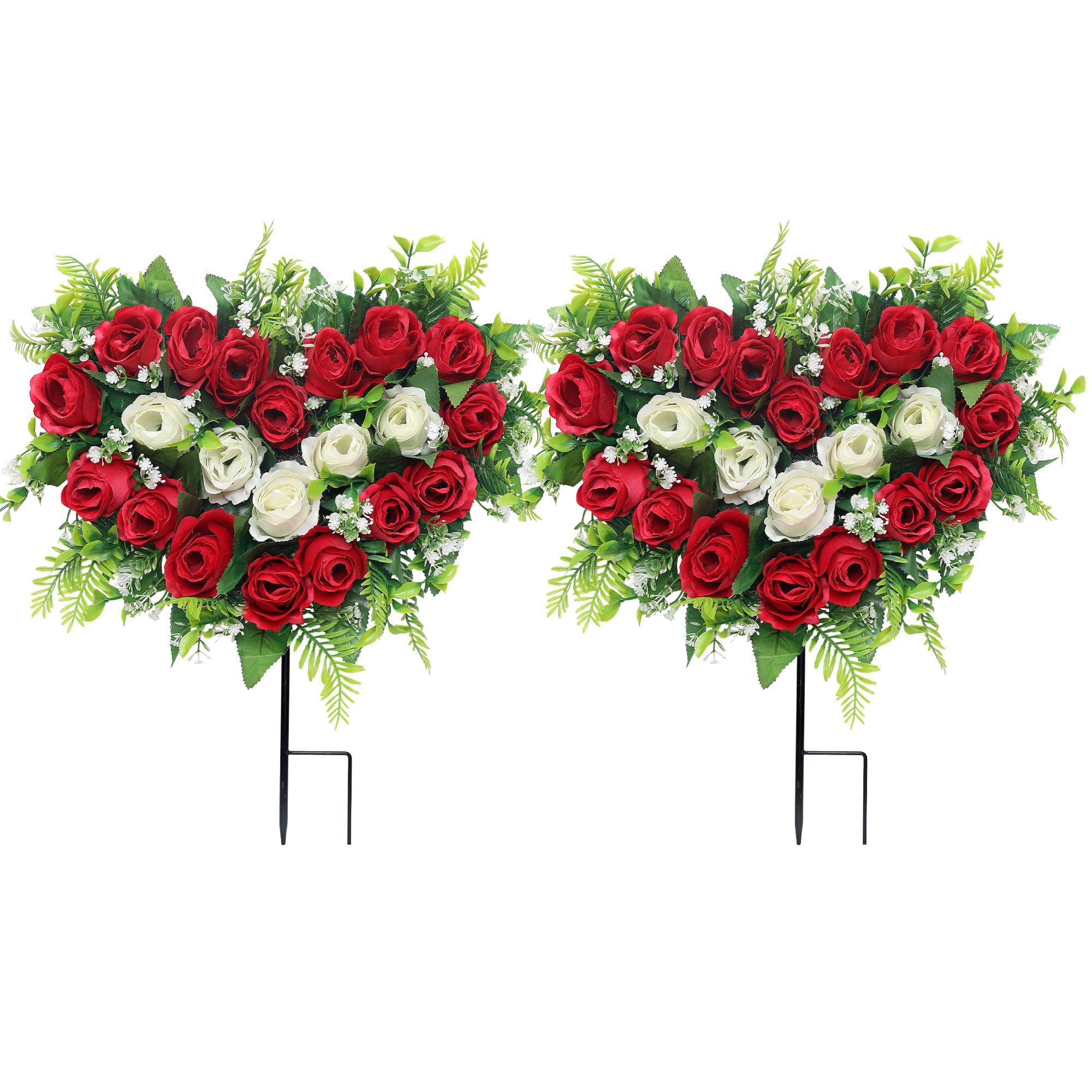 Fleurs de cimetière artificielles pour un hommage éternel | Couronnes en cœur rouge avec piquet