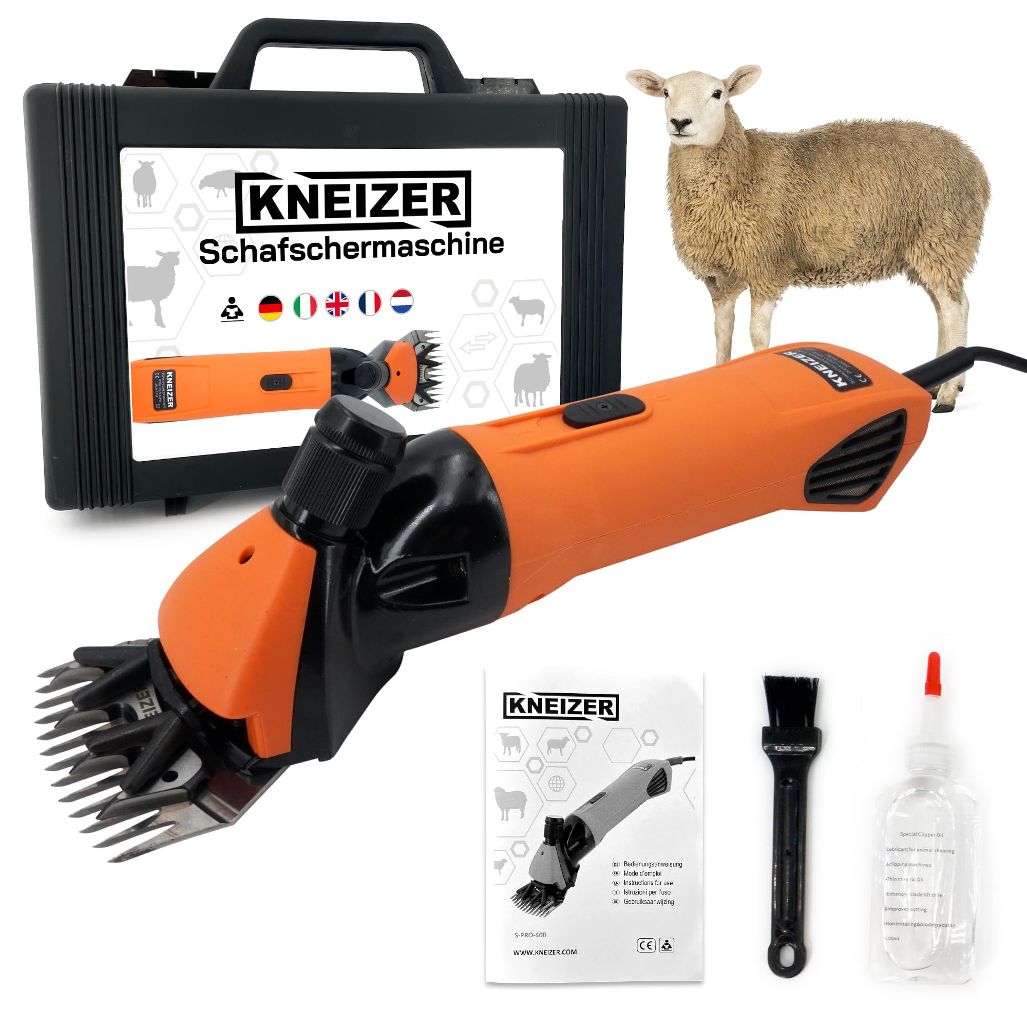 Elektrische Schafschermaschine - Geeignet für alle Schafrassen und Fellarten - Mit austauschbaren Klingen - Leistungsstarker Motor - Vibrationsarm und geräuscharm - Wartungsfrei