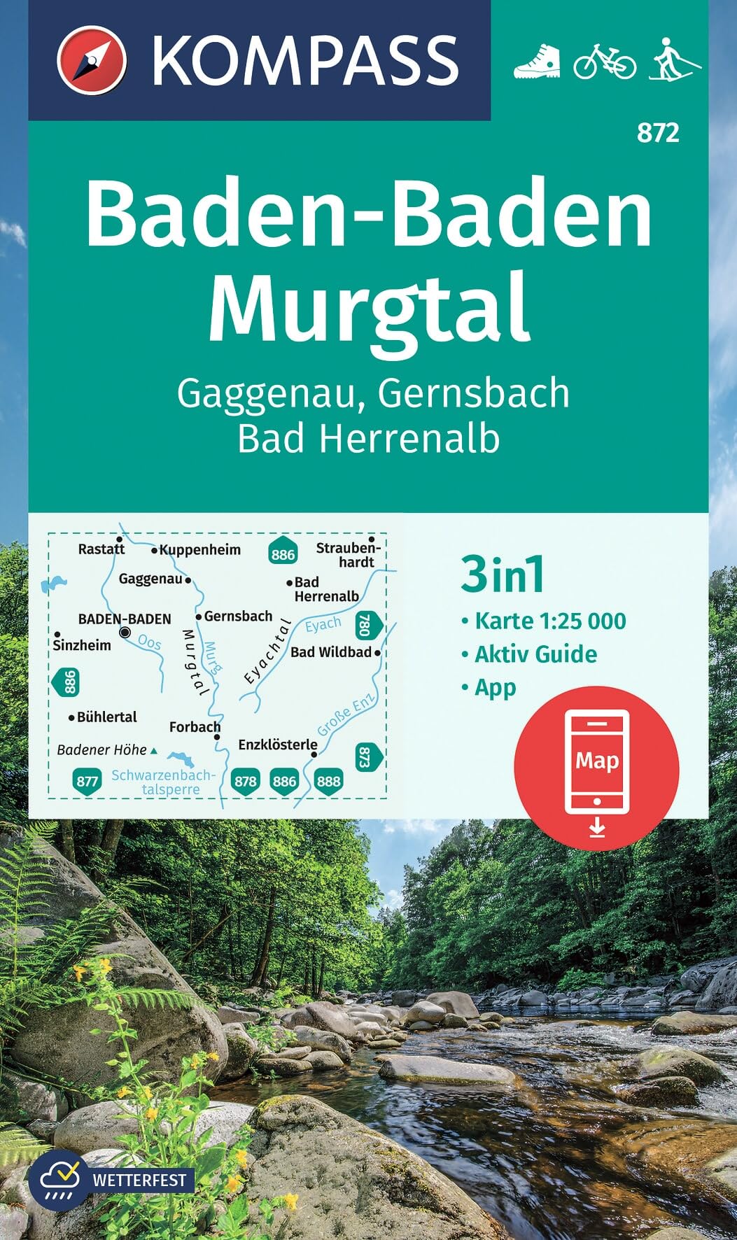 Baden-Baden / Murgtal / Gaggenau / Gernsbach / Bad Herrenalb (872): 3in1 Wanderkarte, mit Aktiv Guide inklusive Karte zur offline Verwendung in der KOMPASS-App. Fahrradfahren. Langlaufen.