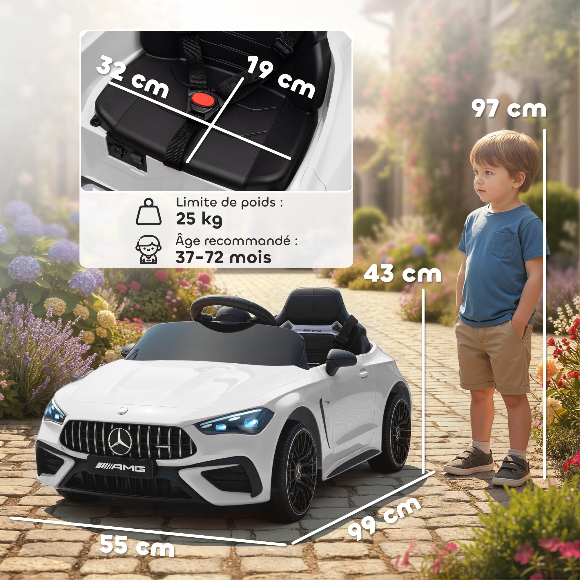 AIYAPLAY Voiture Électrique Enfant Mercedes AMG CLE 53 12V 2 Moteurs Blanc | Télécommande Parentale 2,4G, Véhicule Électrique, Portes Ouvrantes, Phares LED, Lecteur MP3, Cadeau Garçons et Filles