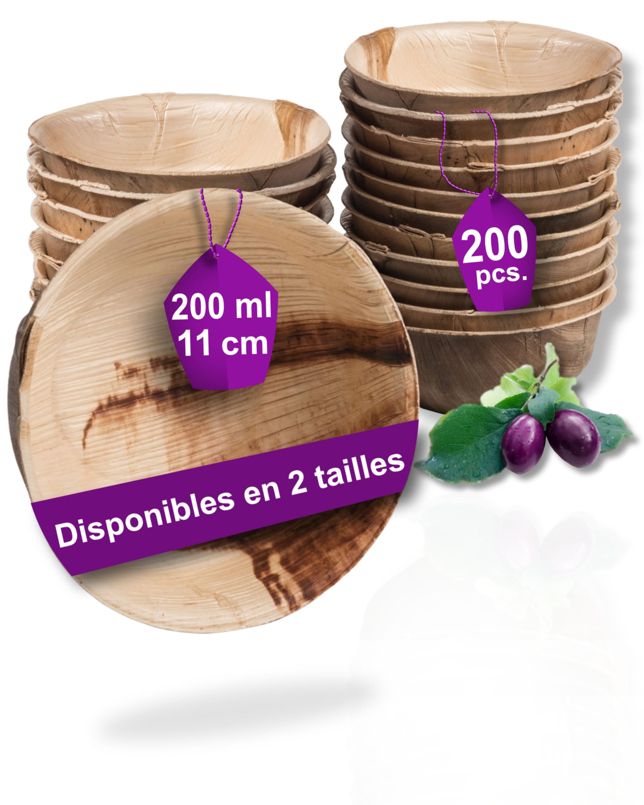 Bols Jetables en Feuilles de Palmier - 200 pcs. 11 cm /200 ml - Coupelle Naturelle et Élégante - Vaiselle Chic, Résistante et au Design Unique - Petite Assiette Bambou similaire