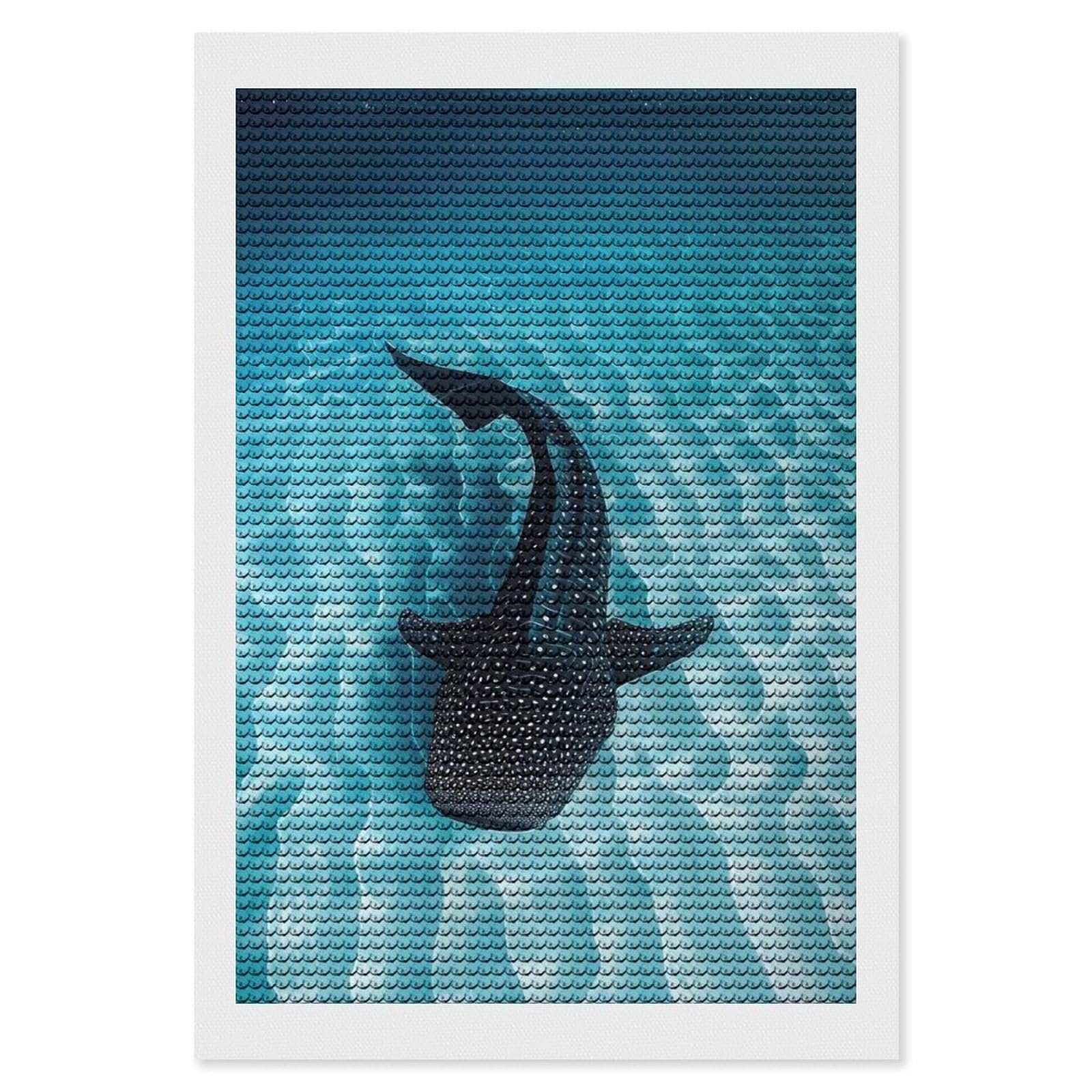 Junmoney Whale Shark(4) Diamond Art Canvas 8"x12", for Adults, Good for Quiet Evenings, Bedroom Decor, Festive Craft Gift, Easy to Enjoy