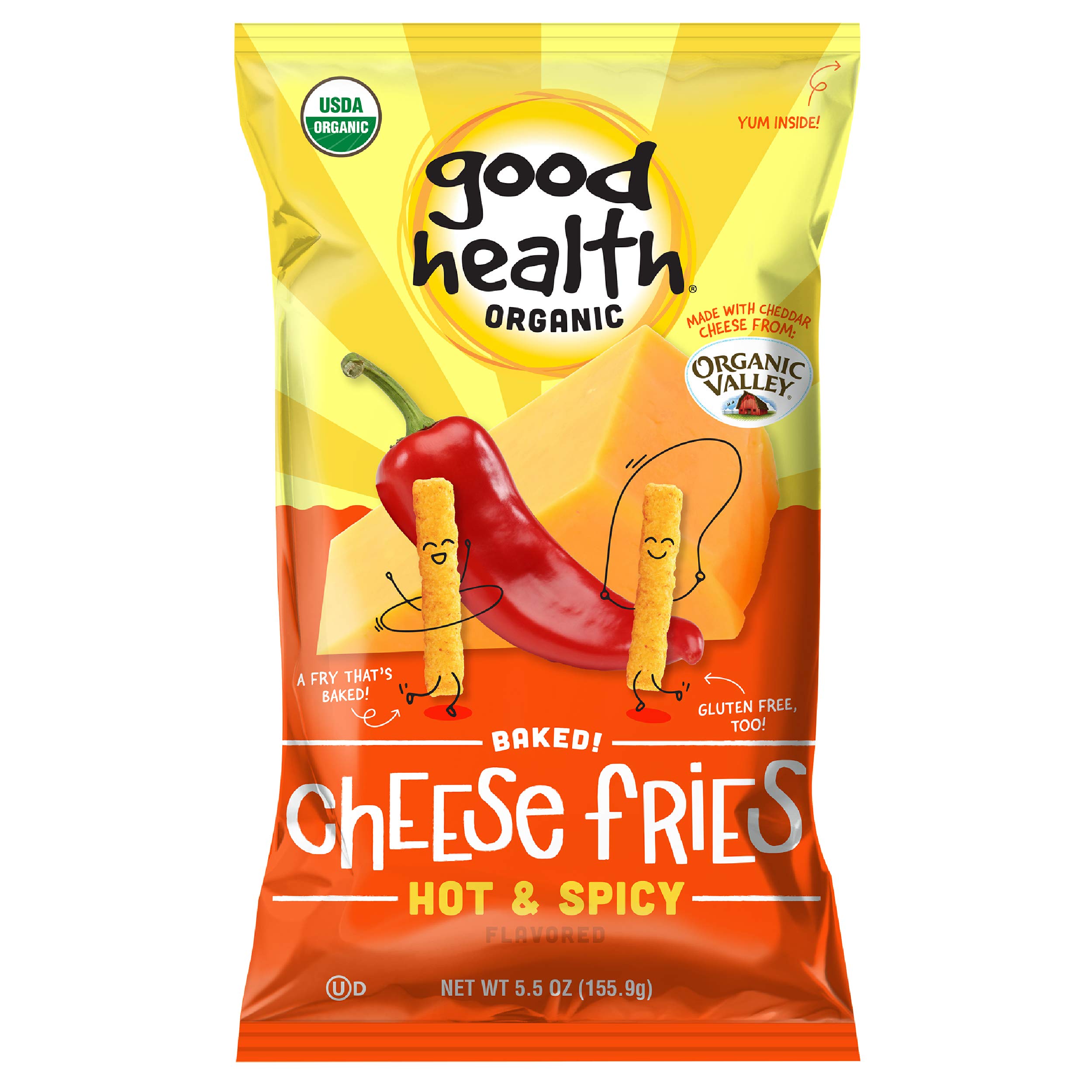 Good Health Organic Baked Cheese Fries, Hot & Spicy, â€“ Baked with Organic Cheese from Organic Valley â€“ Certified Gluten Free, Made with Non-GMO Ingredients, Peanut & Tree Nut Free, 5.5 Ounce (Pack of 12)