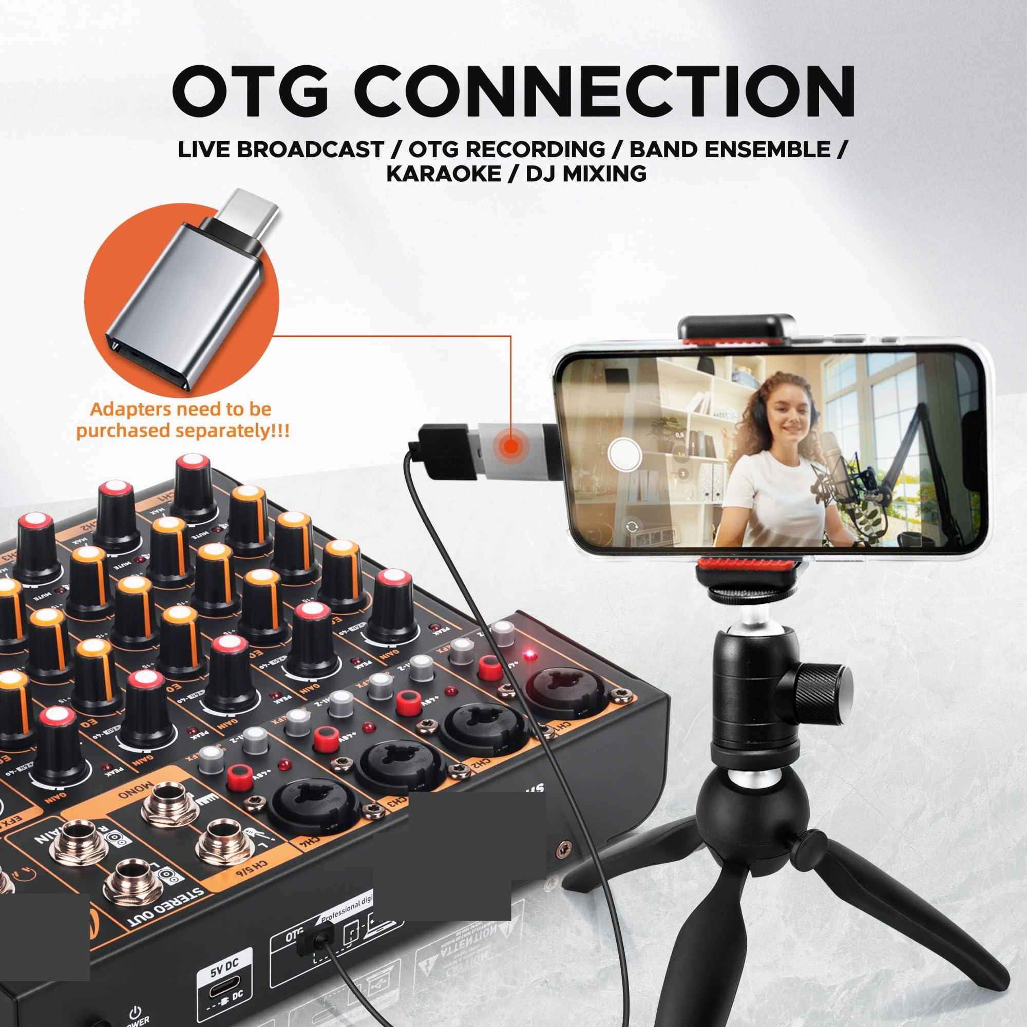 Mesa Mezclas DJ, 2 uds Mini 6 mezclador de Audio de 6 canales consola DJ con Bluetooth 5,0 OTG Reverb(Mini 6)