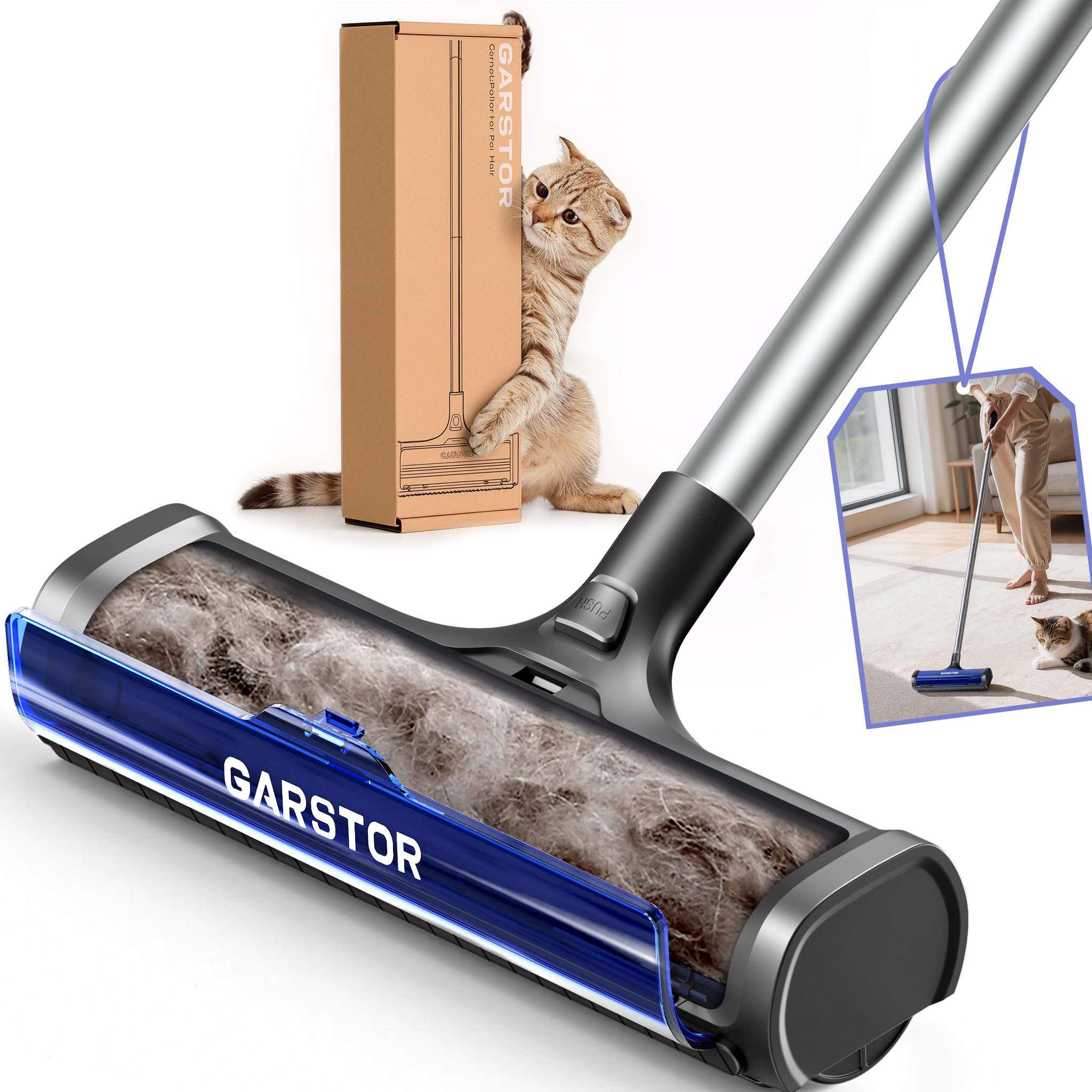Garstor Carpet Pet Hair Removal Tool,5 Feet Large Carpet Lint Roller Rake