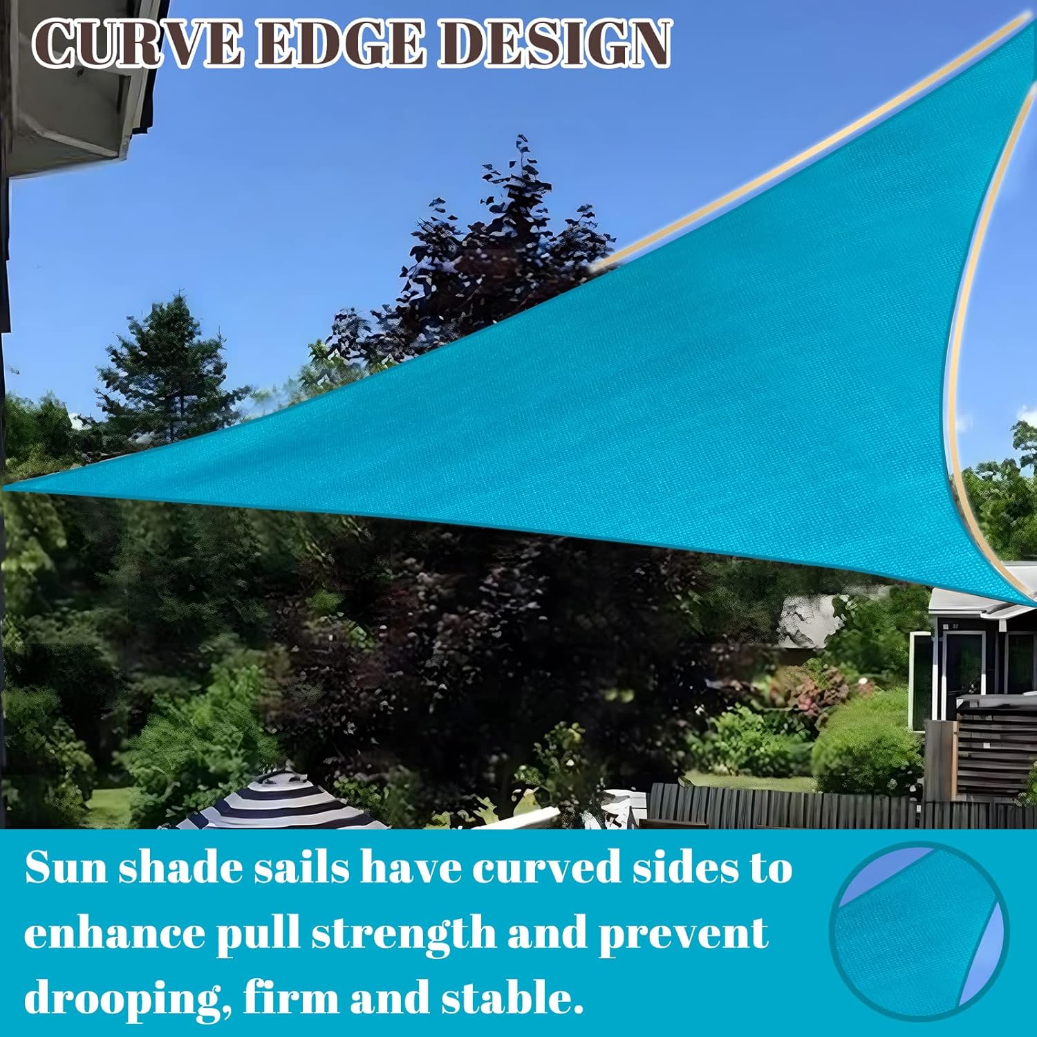 Cool Area Sun Shade Sail 8'x8'x8' Triangle SS-222 for Patio Outdoor, Turquoise Blue