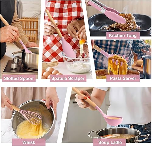 Miniatura 9 de LIANYU - Juego de utensilios de cocina de silicona, 15 piezas, resistentes al calor, con soporte, utensilios de cocina para utensilios de cocina