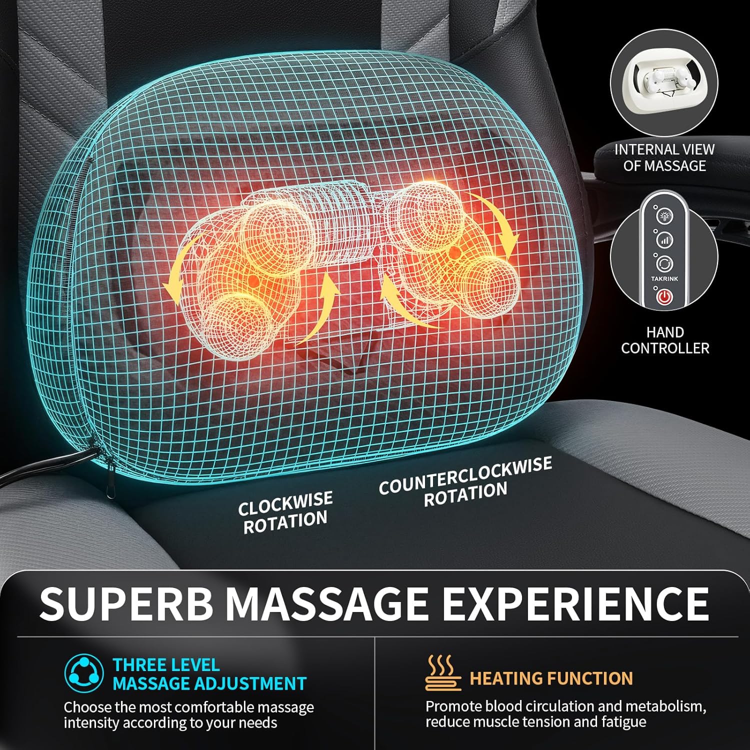 HOFFREE 3D Kneading Massage Gaming Chair with Heated Massage Lumbar Support Office Computer Chairs for Adults with Footrest Ergonomic Comfy Game Chair for Gaming Office, 400lbs, Black