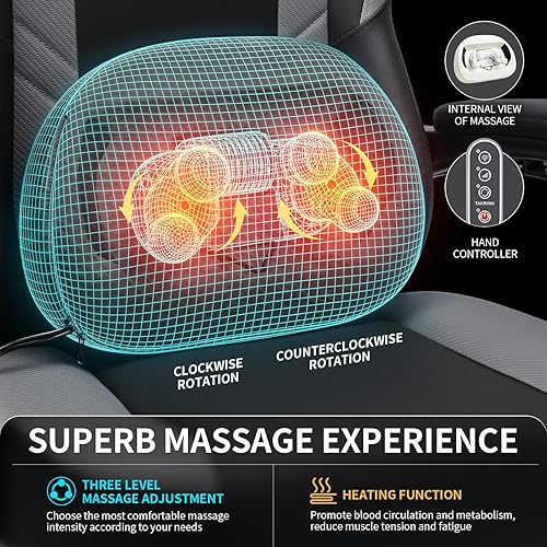 Miniatura 4 de HOFFREE Silla de juegos con masaje amasado, sillas de computadora calentadas para adultos con reposapiés, silla ergonómica de videojuegos con cojín