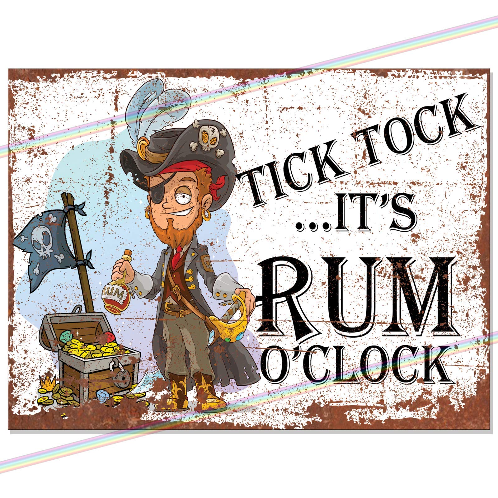 Targa Metallica Decorativa "Tick Tock Wine O'clock" 20x15 Cm - Insegna In Alluminio Per Man Cave, Cucina, Garage, Capanno, Interni Ed Esterni