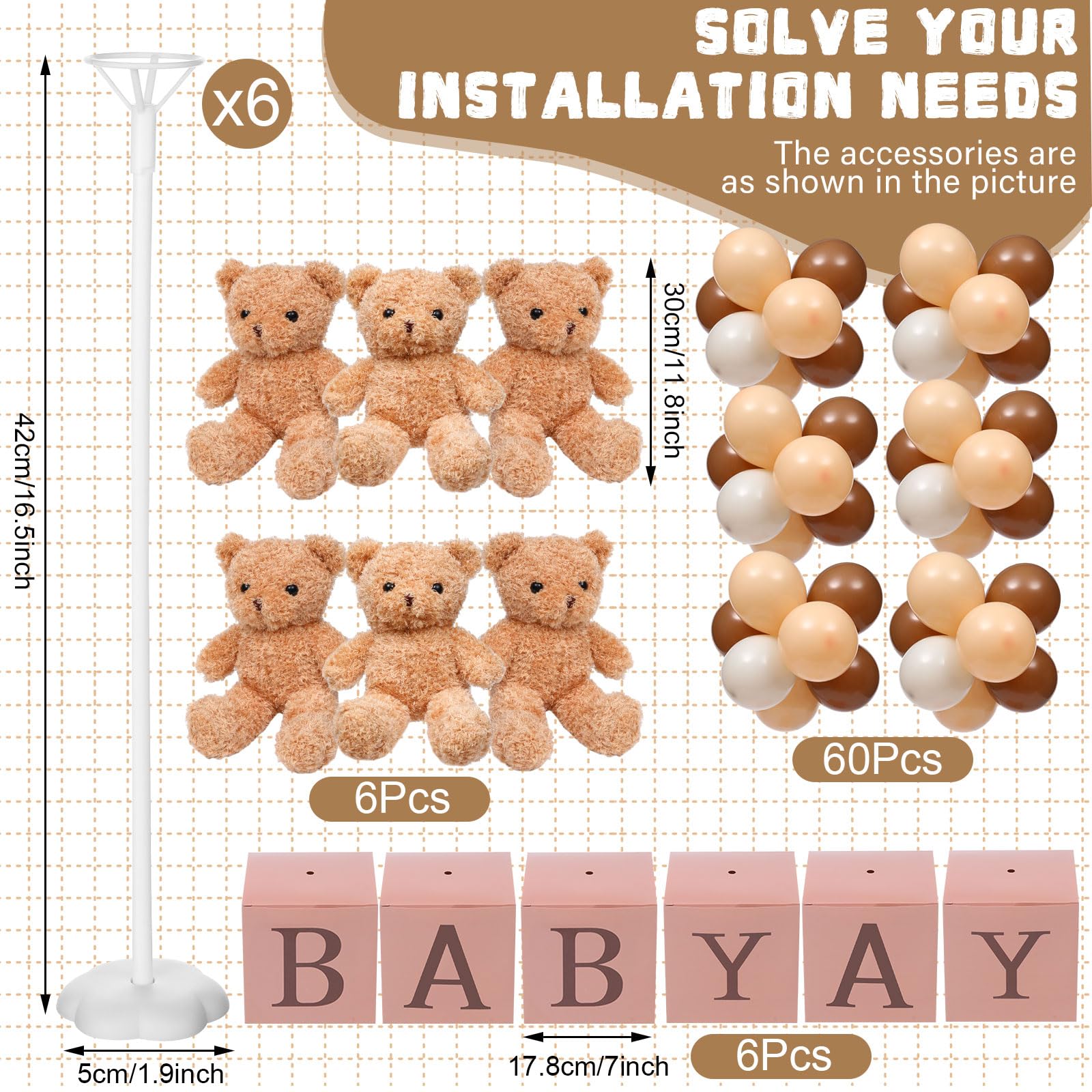 Lenwen 6 Sets Bear Baby Shower Decorations Baby Letter Boxes Baby Shower Table Centerpieces Bear Stuffed Animals Balloon with Stand Bear Plush Toy Baby Boxes for Birthday Party Wedding