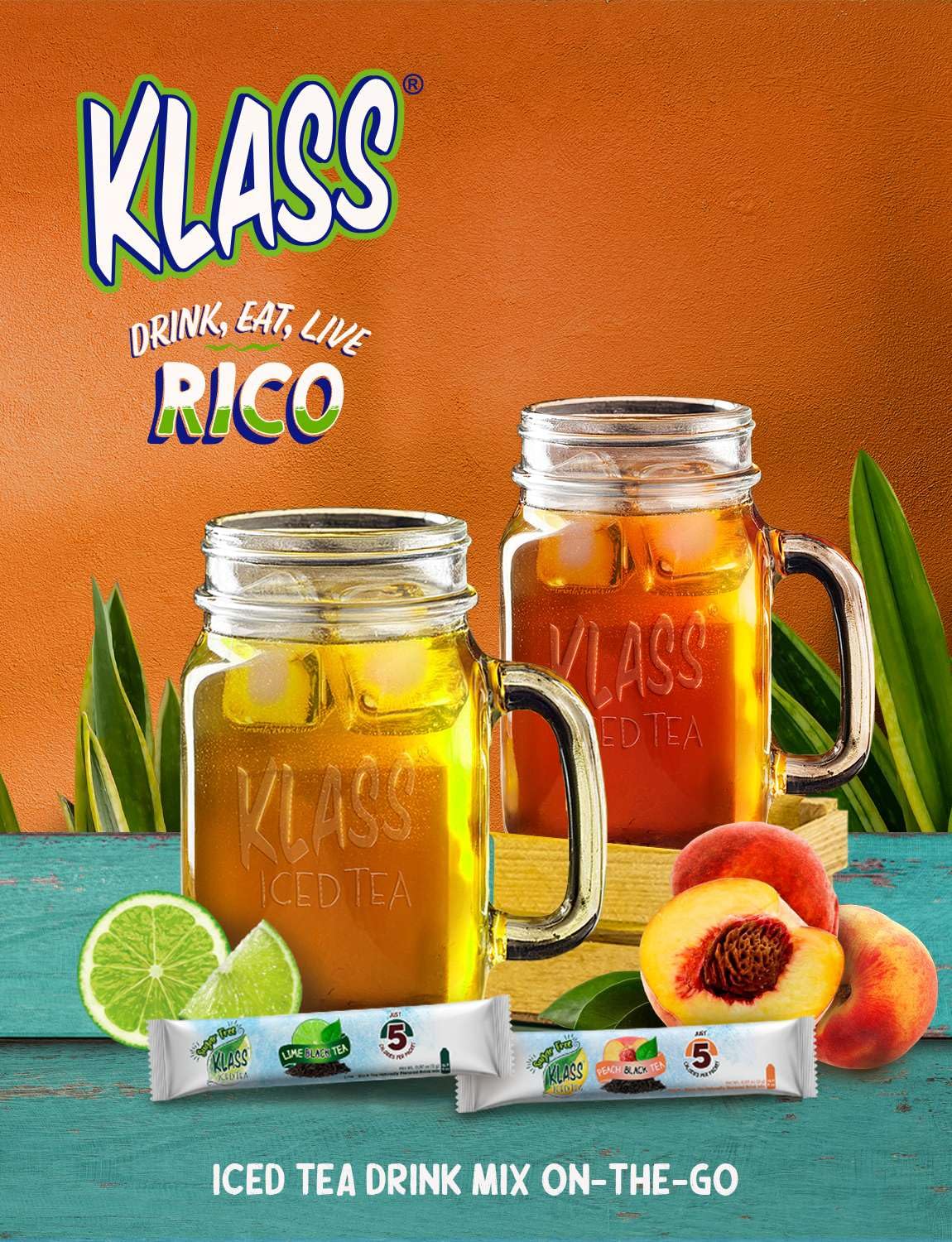 Klass Eistee-Getränkemischung, zuckerfrei, Pfirsich- und Limetten-Schwarztee für unterwegs! (44 Puderstäbchen), 5 Kalorien pro Packung