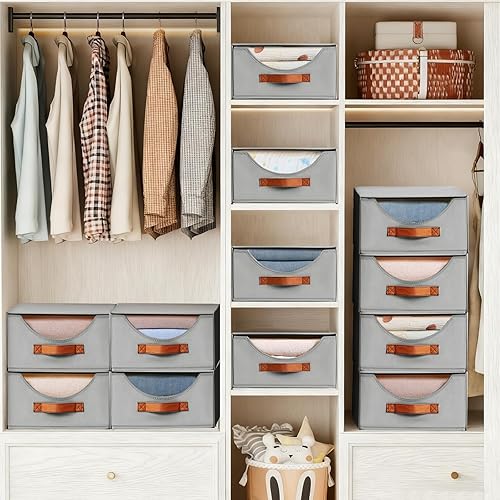 Miniatura 4 de DIMJ Organizadores y almacenamiento de armario, paquete de 4 contenedores de almacenamiento de tela con cajones, organizadores de ropa plegables y