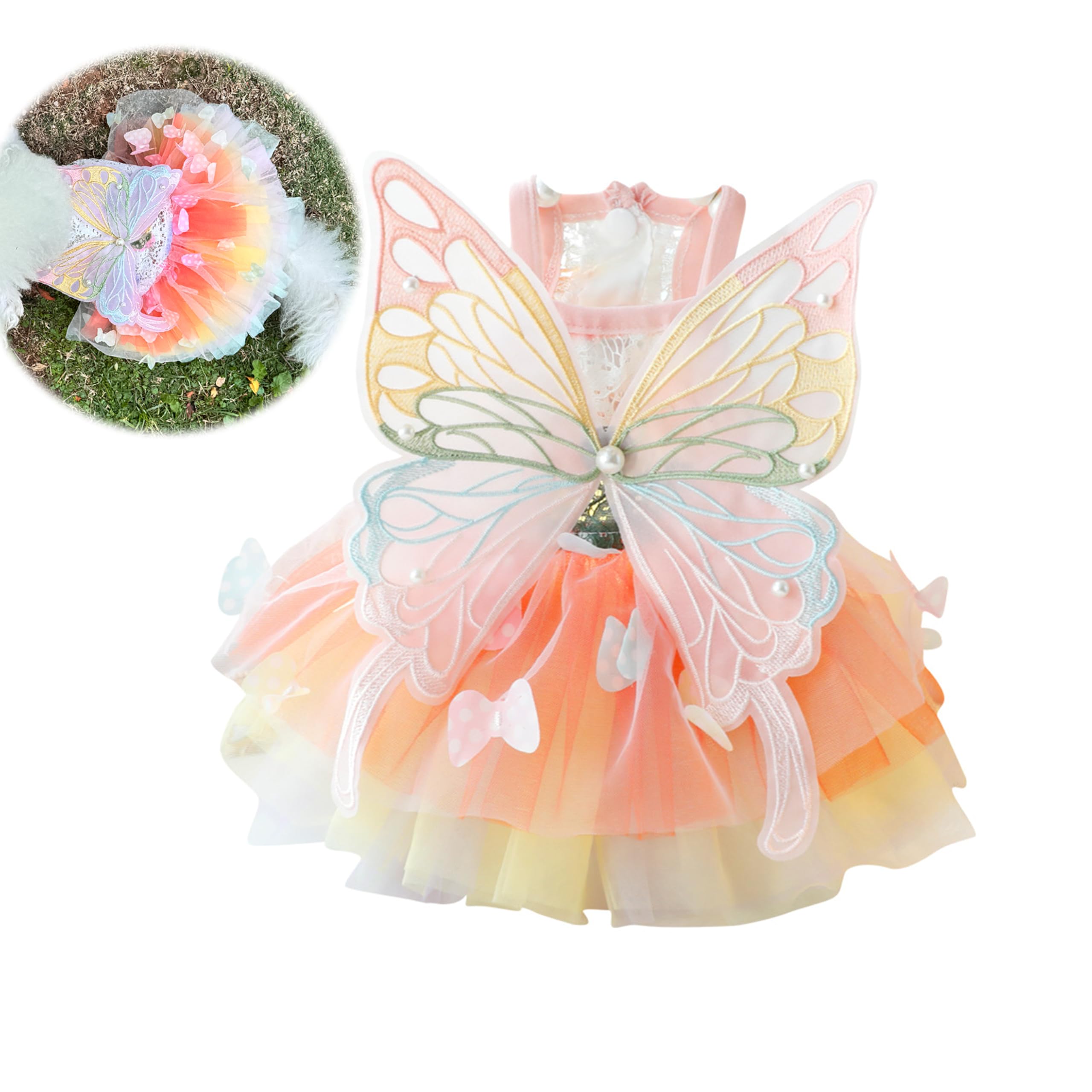 Guijinhao Pet Princess Dress for Small Dog Cat Cute Butterfly Wings Fairy Costume Outfit Tutu Cake Skirt Soft Comfortable Puppy Kitten Costume for Wing Modeling Holiday Photography (xxL)(C36-1)