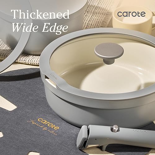 Vista 5 de CAROTE Juego de utensilios de cocina antiadherentes con asas desmontables, color gris Varios