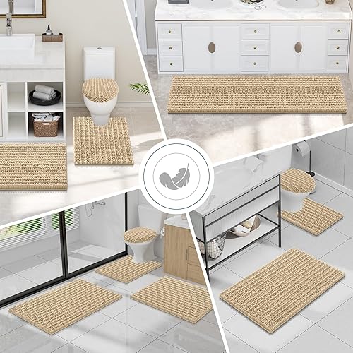 Miniatura 7 de Smiry Alfombras de Baño en Forma de U de 24x20, Alfombras de Contorno de Baño de Felpilla Extra Suaves y Absorbentes con Parte Posterior
