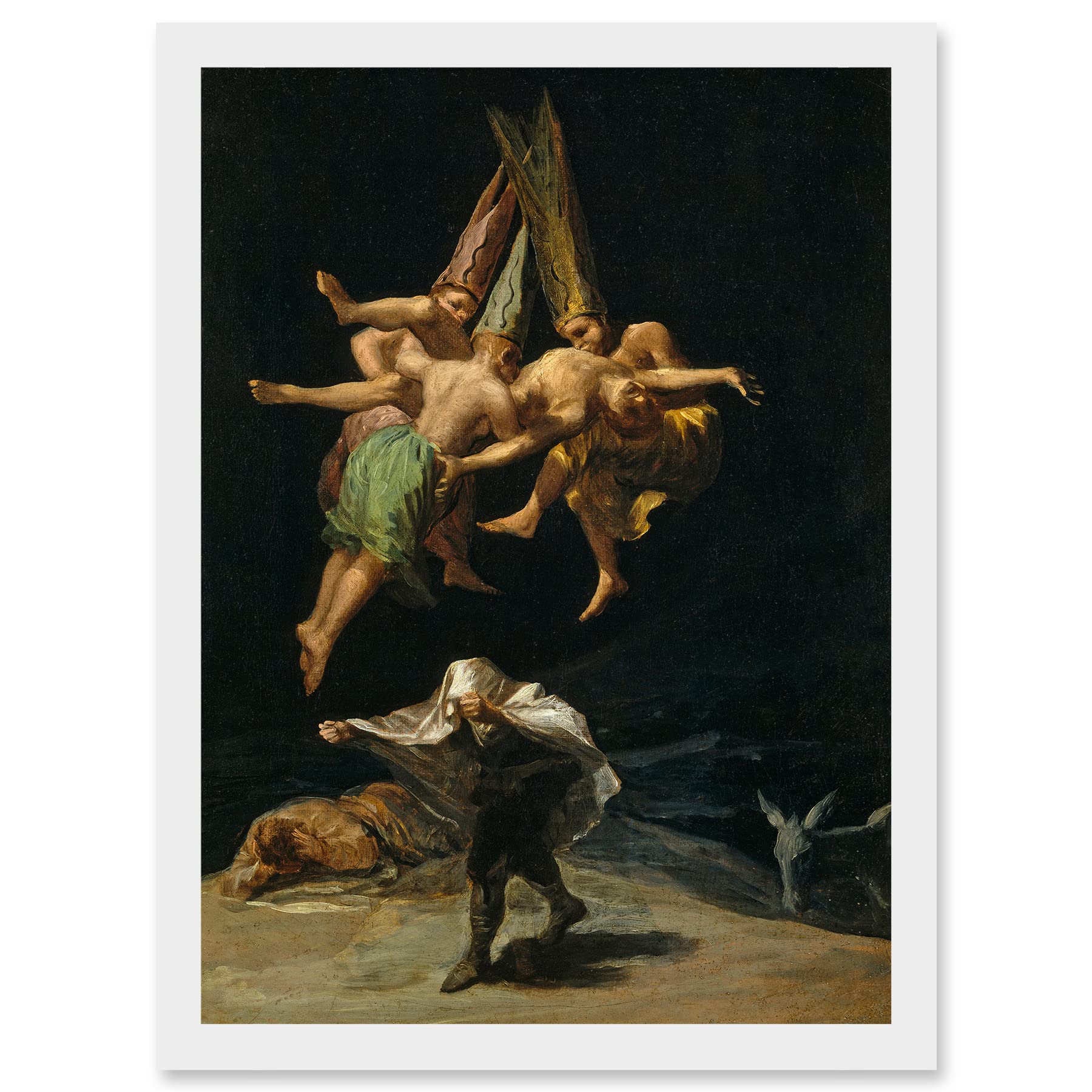 The Witches Flight Witchcraft Artwork Framed Wall Art Print A4 - Francisco Goya - Artery8