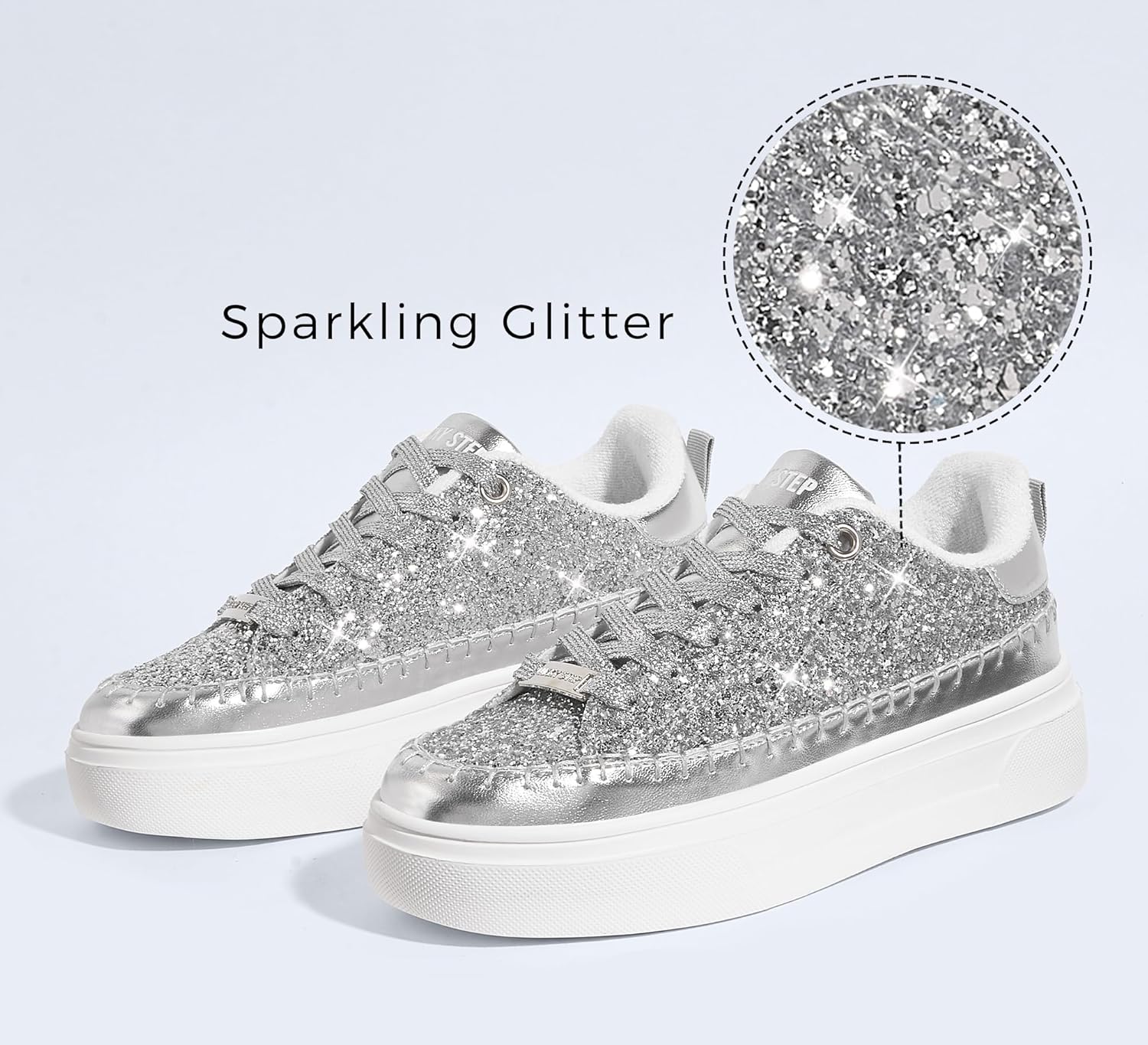 LUCKY STEP Platform Glitter Sneakers for Women Fashion Sparkly Bling Shiny Low Top Tennis Sneakers Faux Leather Casual Walking Shoes - Image 3